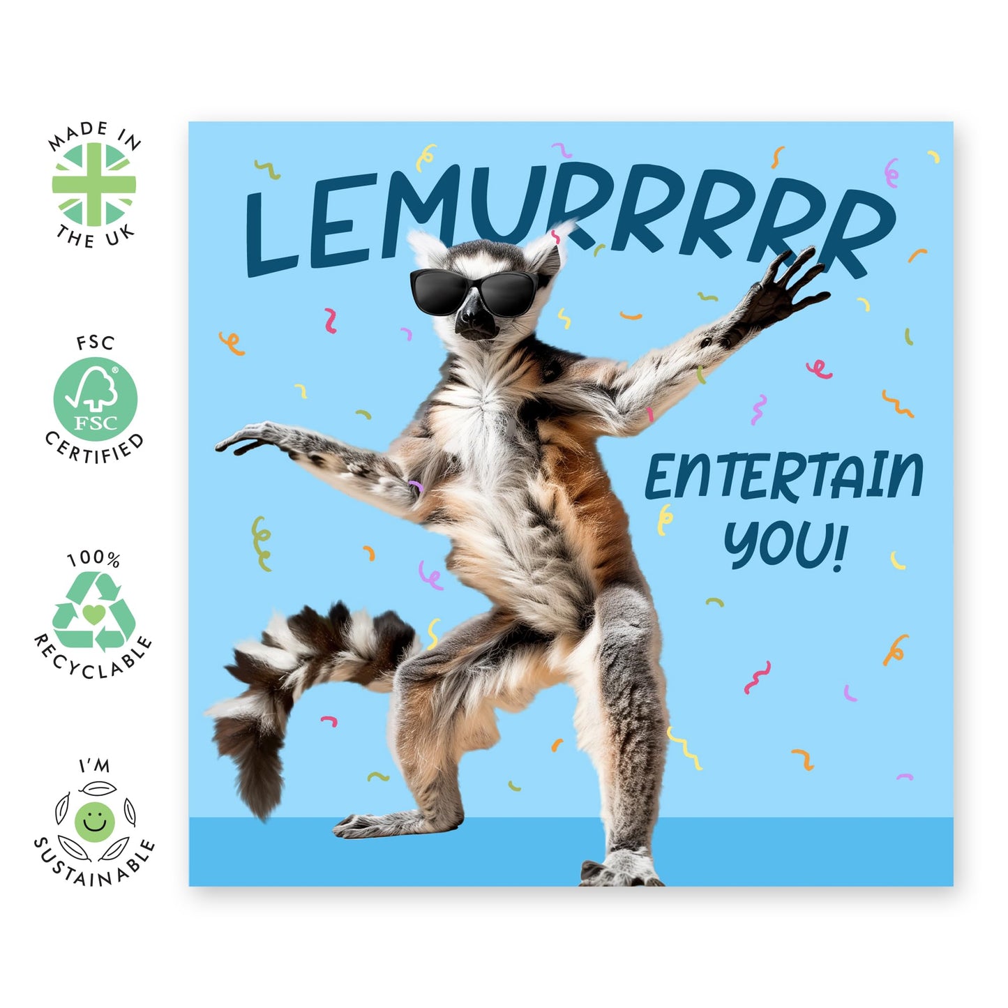 Greeting Cards For Kids - Lemur Entertain You - Lemur - Cute Animals Birthday Card - Boy Birthday Card - For Son Daughter - Comes With Stickers By Central 23
