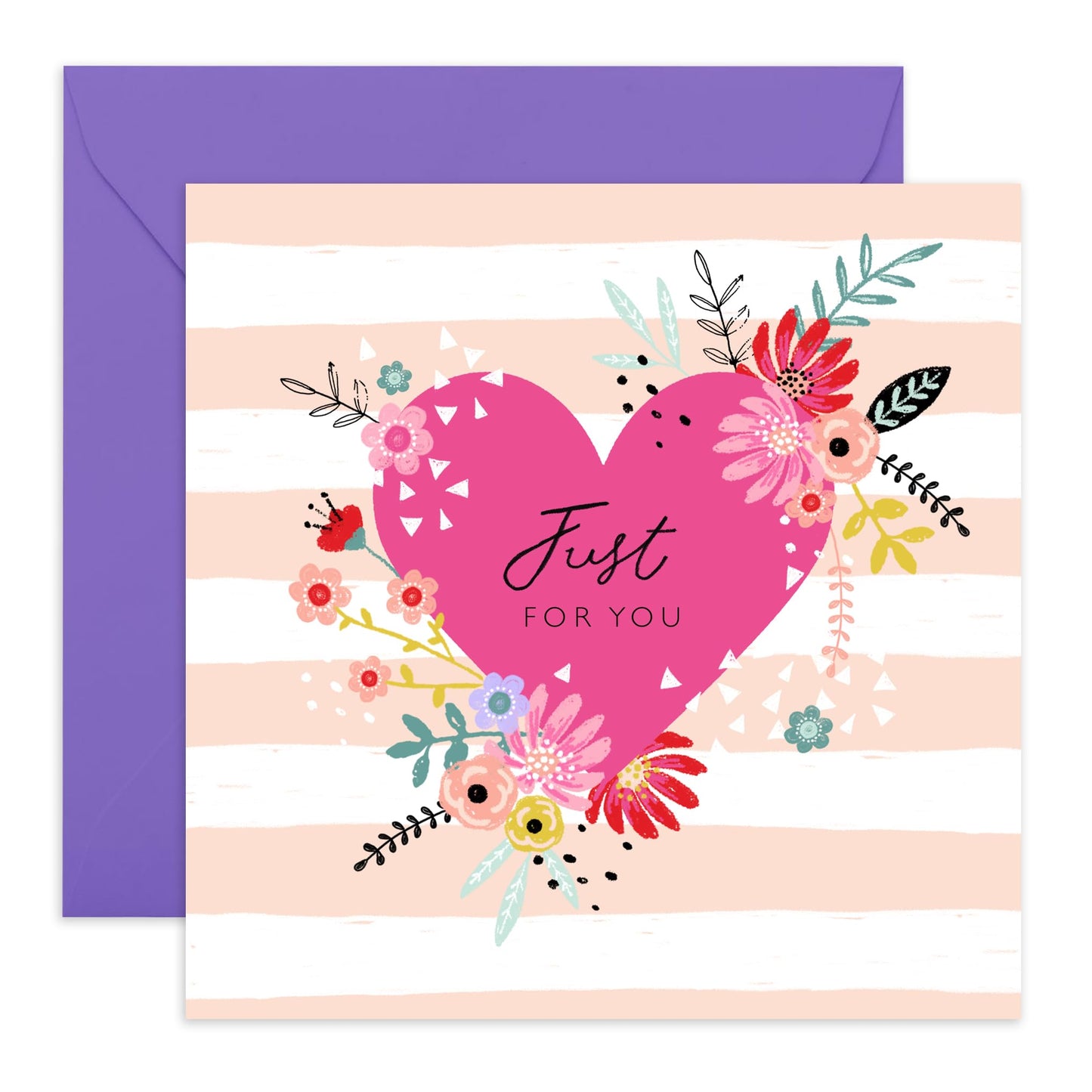 Just For You Greeting Card With Envelope - Floral Hearts - Anniversary Birthday Celebration All Occasion Cards For Women - Gifts For Her Sister Friends - Comes With Stickers By Central 23
