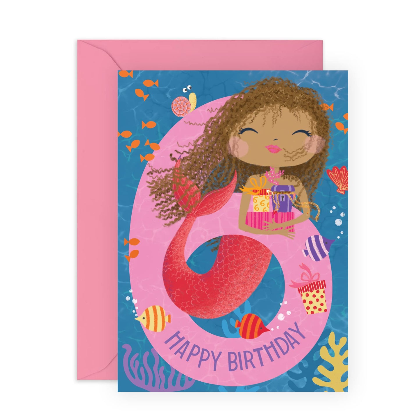 Sixth Birthday Card For Girl - Mermaid Birthday Card - Happy 6th Birthday Cards For Daughter - Kids Birthday Card Age Six - Gifts For Her - Comes With Fun Stickers - By Central 23