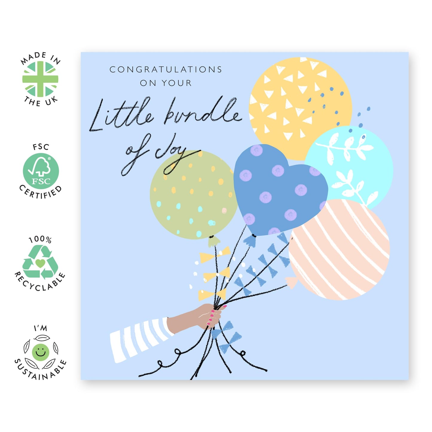 Congratulations Baby Boy Card - Little Bundle Of Joy - Congrats Greeting Cards For Newborn For Parents - Baby Shower Gifts Boy - Comes With Stickers - By Central 23