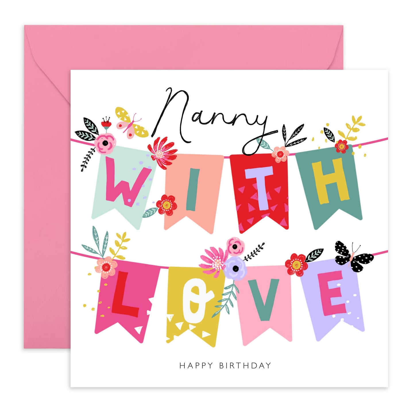 Sweet Birthday Card For Nanny - Nanny With Love - Grandma Gifts - Love Cards For Her - Pretty Greeting Cards For Women Nana Grandmother - Comes With Fun Stickers - By Central 23