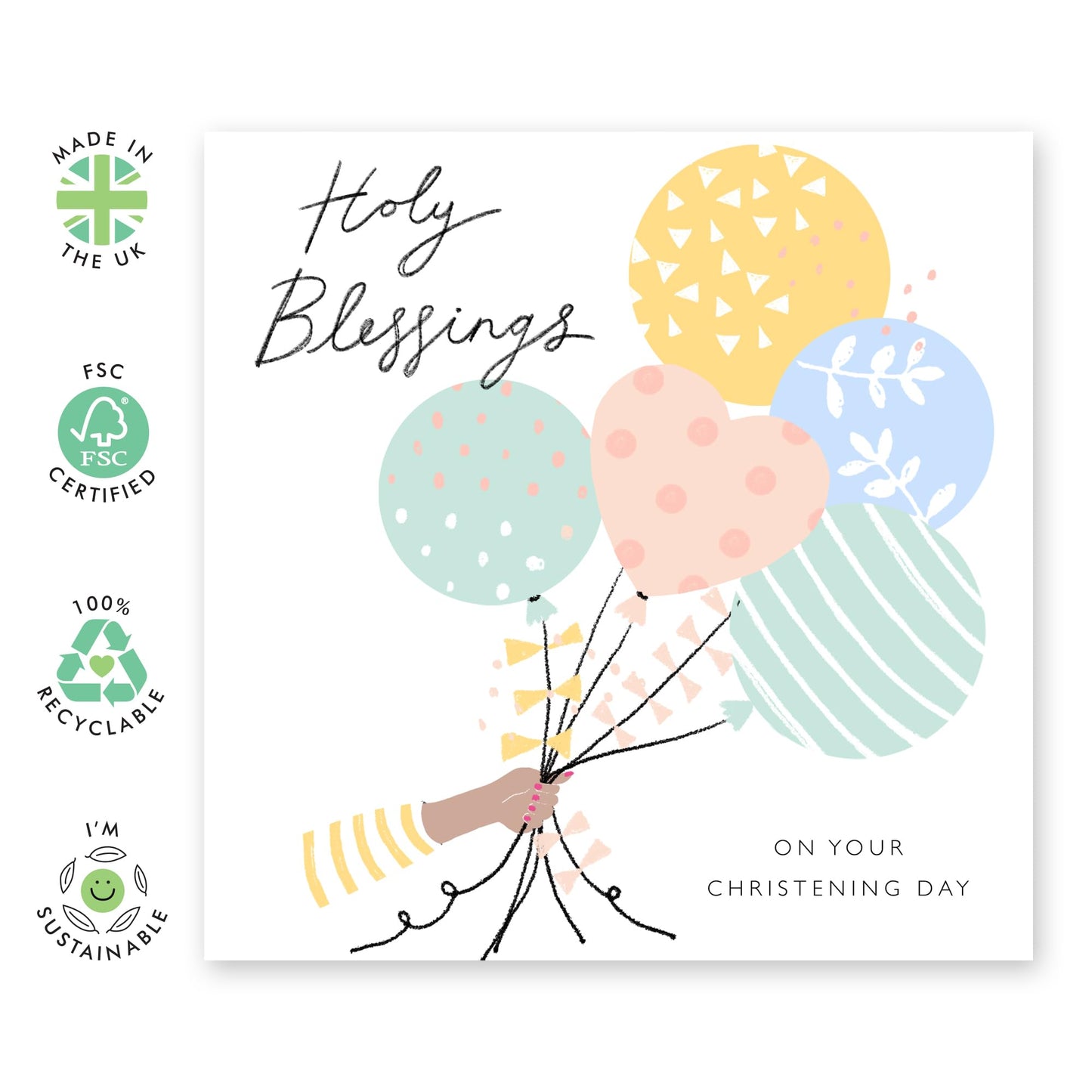 Baptismal Card For Baby - Pastel Balloons Christening - Dedication Day For Baby Girl Baby Boy - Christening Card Niece Nephew - Baptism Granddaughter Grandson - Comes With Fun Stickers By Central 23
