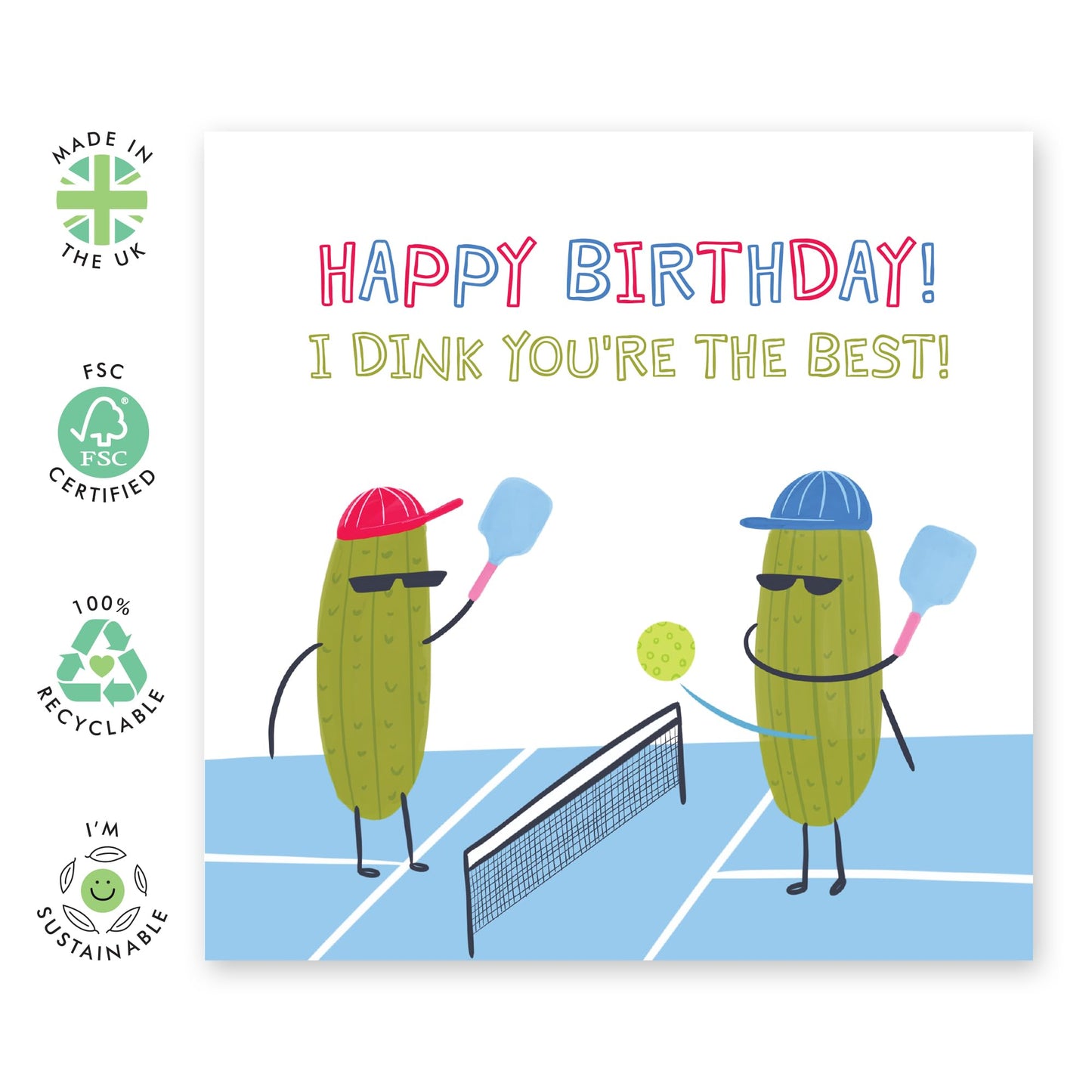 Cute Happy Birthday Card - 'Birthday Dink You're The Best' - Gifts for Couples, Wife, Husband, Spouse, Partner, Him, Her, BFFs, Best Friend - Tennis Partner - Comes with Fun Stickers