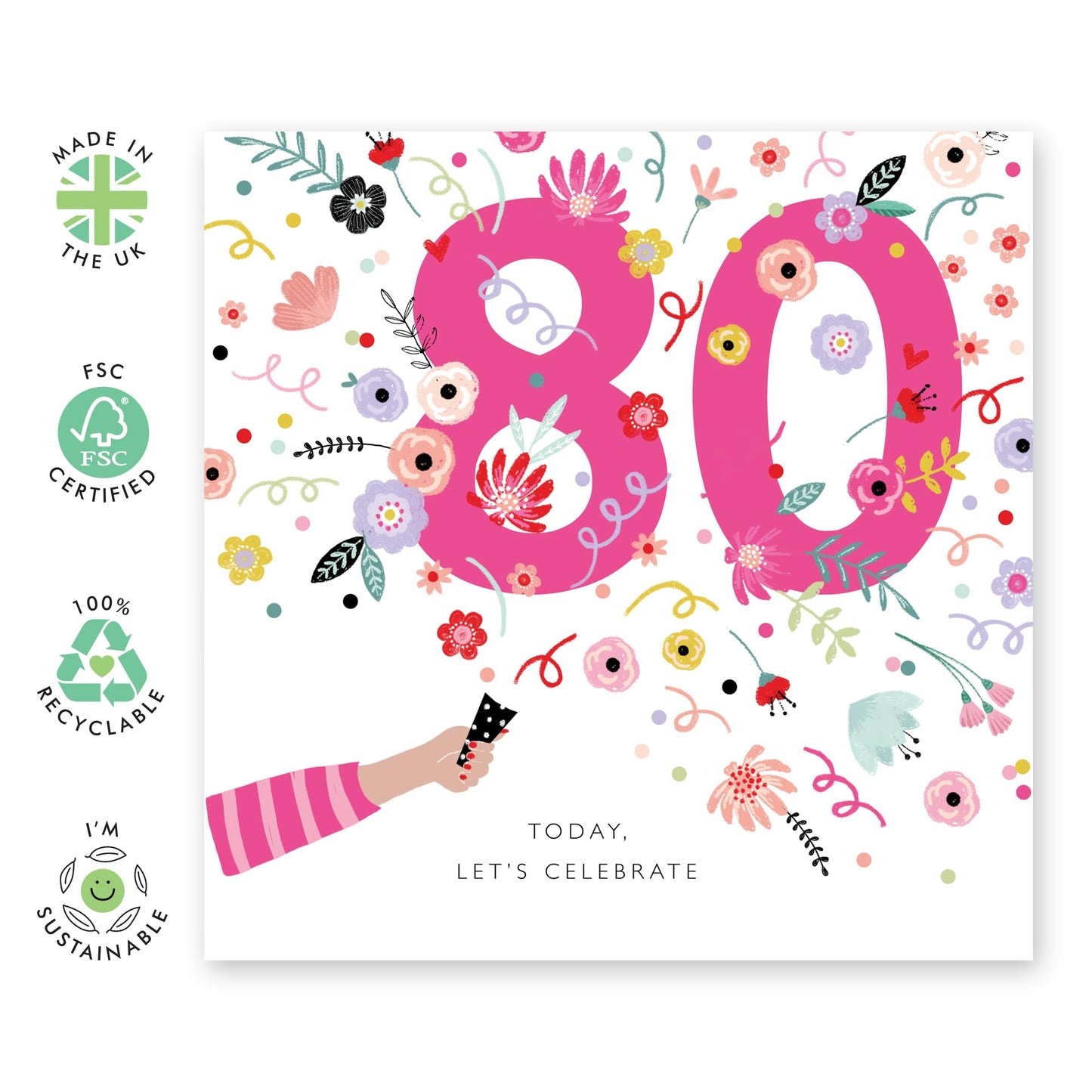 80th Birthday Card For Women - 80TH FLORAL CONFETTI - Grandmother Birthday Greeting Card - Grandmum Floral Birthday Card - Happy Eightieth Birthday Card Grandma - Comes With Fun Stickers By Central 23