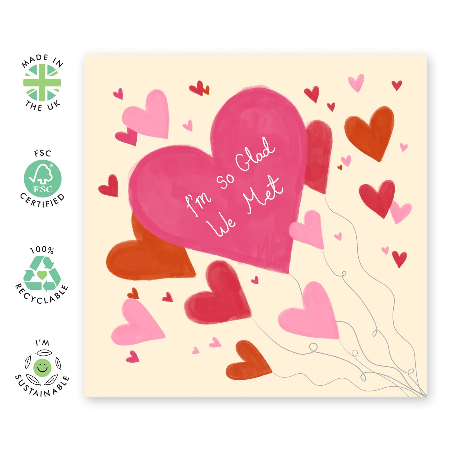 Valentines Day Card Girlfriend Boyfriend - I'm So Glad We Met Heart Balloons - Anniversary Card Couple - Greeting Cards Fiance - Husband Wife - Comes With Fun Stickers By Central 23