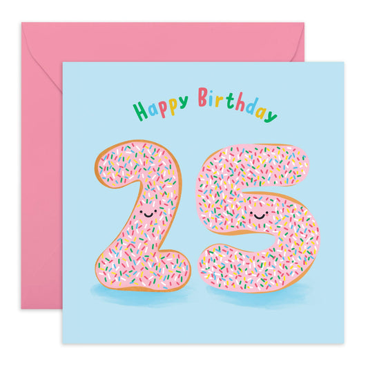 25th Birthday Card For Her Him - Donut Age 25 - Greeting Cards - Women Men - Brother Sister - Happy Twenty-five Birthday Card - Gift For Daughter Son Friend - Comes With Fun Stickers - By Central 23