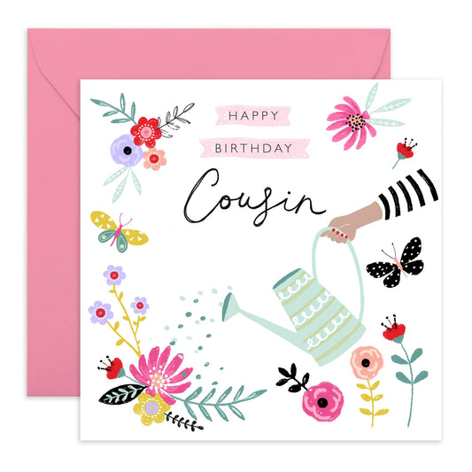 Cousin Birthday Cards For Women - Pretty Pink Flowers - Floral Birthday Greeting Cards And Envelopes For Ladies Girls Female - Gifts For Her - Comes With Fun Stickers - By Central 23