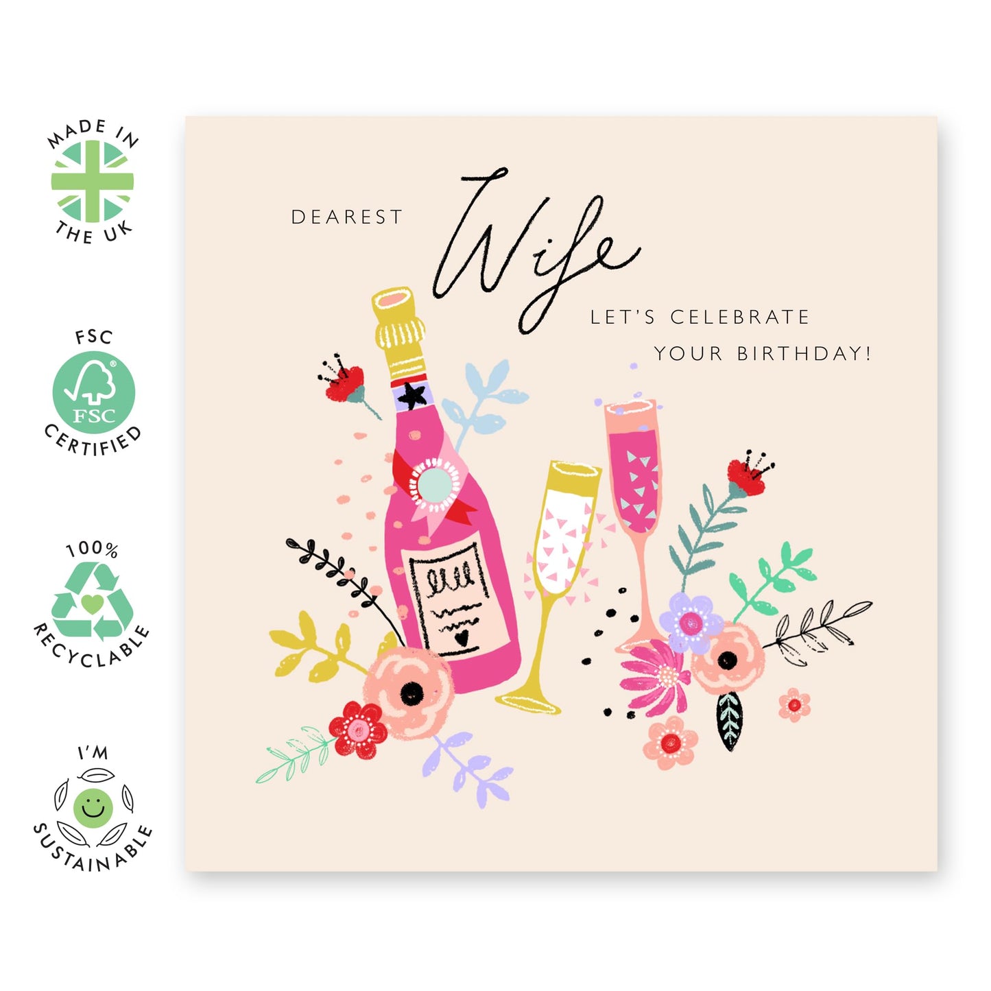 Wife Birthday Cards - Champagne Celebration - Let's Celebrate Your Birthday - Happy Birthday Card For Wife From Husband - Wife Gifts For Women - Comes With Cute Stickers By Central 23