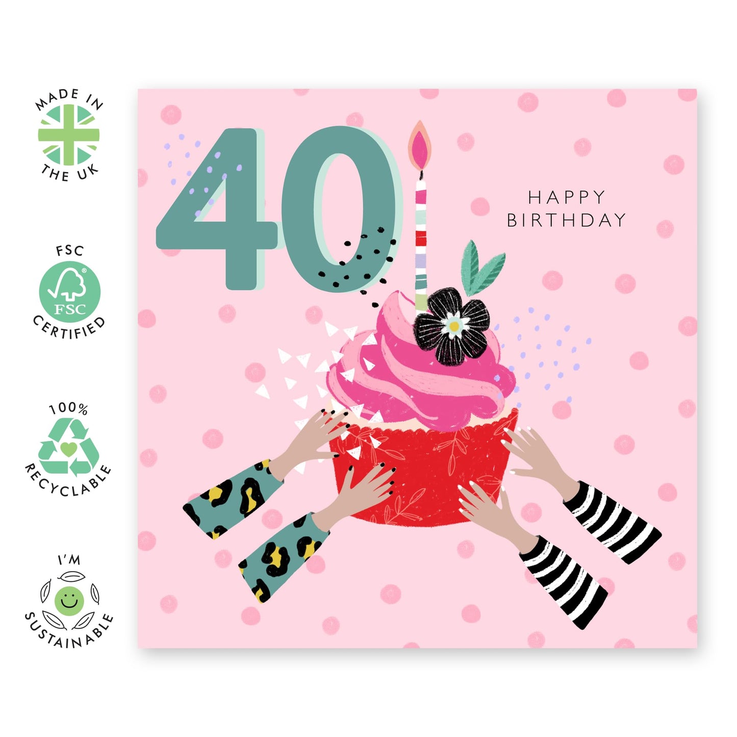 40th Birthday Cards For Women - Happy 40th Gifts - You're 40 Have A Cupcake - Milestone Age Cards For Forty Year Old - Gifts For Sister Friends - Comes With Stickers By Central 23