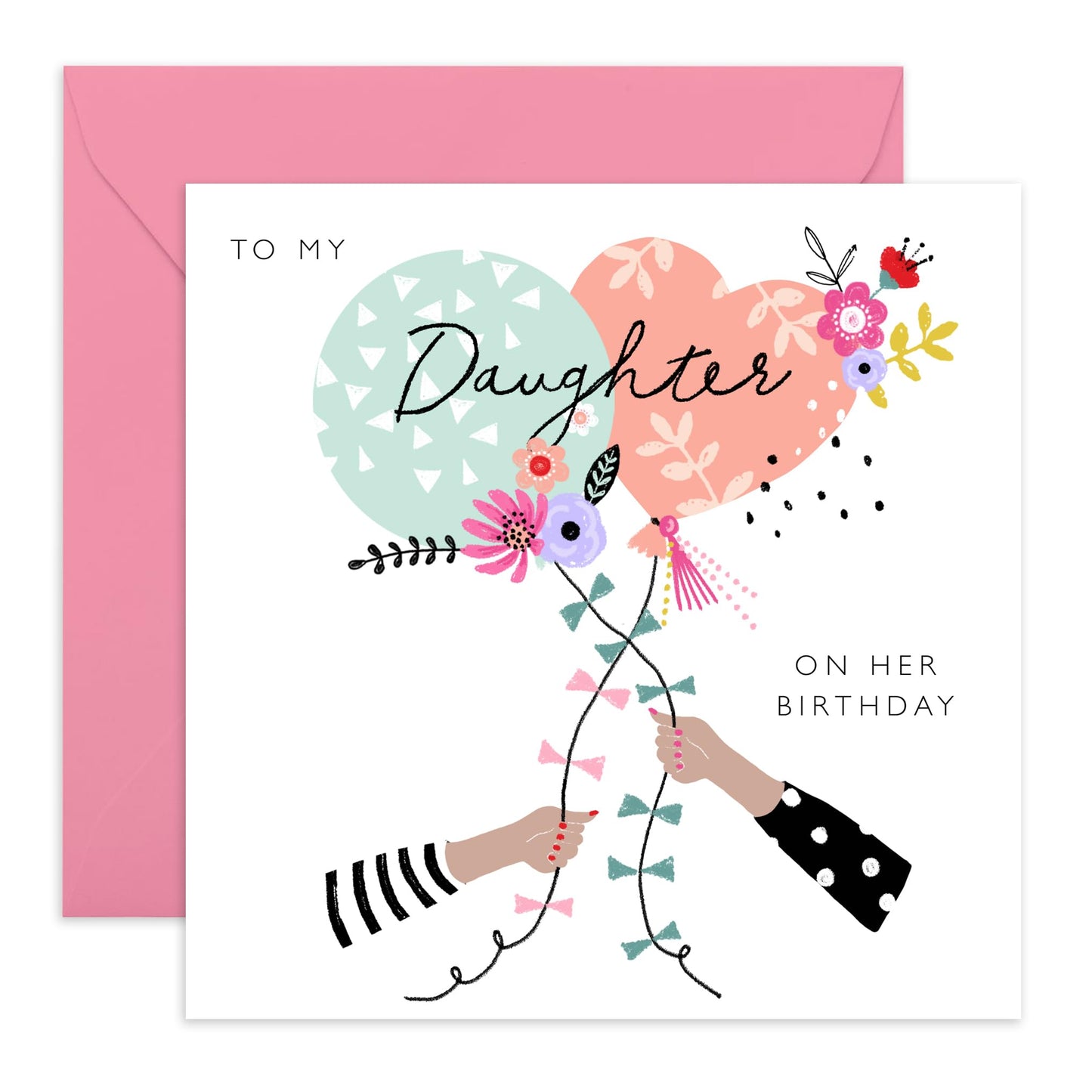 Happy Birthday Daughter Card - To My Daughter On Her Birthday - Sweet Greeting Cards And Envelopes For Women Female - Balloons And Flowers - Gifts For Girls - Comes With Stickers By Central 23
