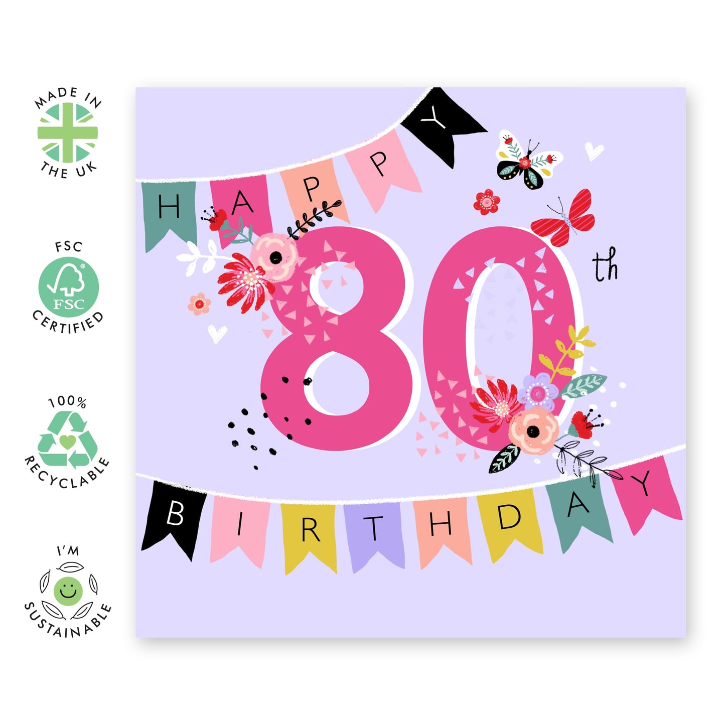 80th Birthday Card For Grandmum - Birthday 80th Banner - Grandma Birthday Greeting Card - Gifts For Her - Happy Eightieth Birthday Cards Grandmother - Comes With Fun Stickers By Central 23