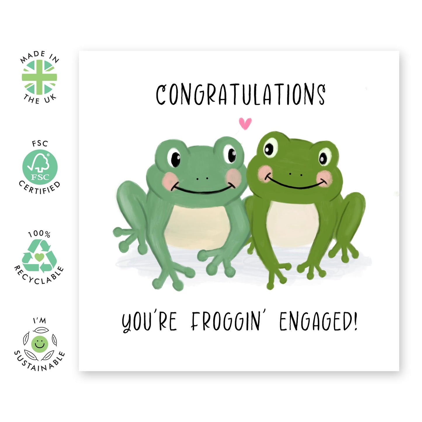 Cute Engagement Congratulation Card - 'Frog Engaged' -Gift for Bestie, Best Friend, Girlfriend, Bruv, Mate, Bro, Sis, Sister - Wish You The Best - Comes with Fun Stickers