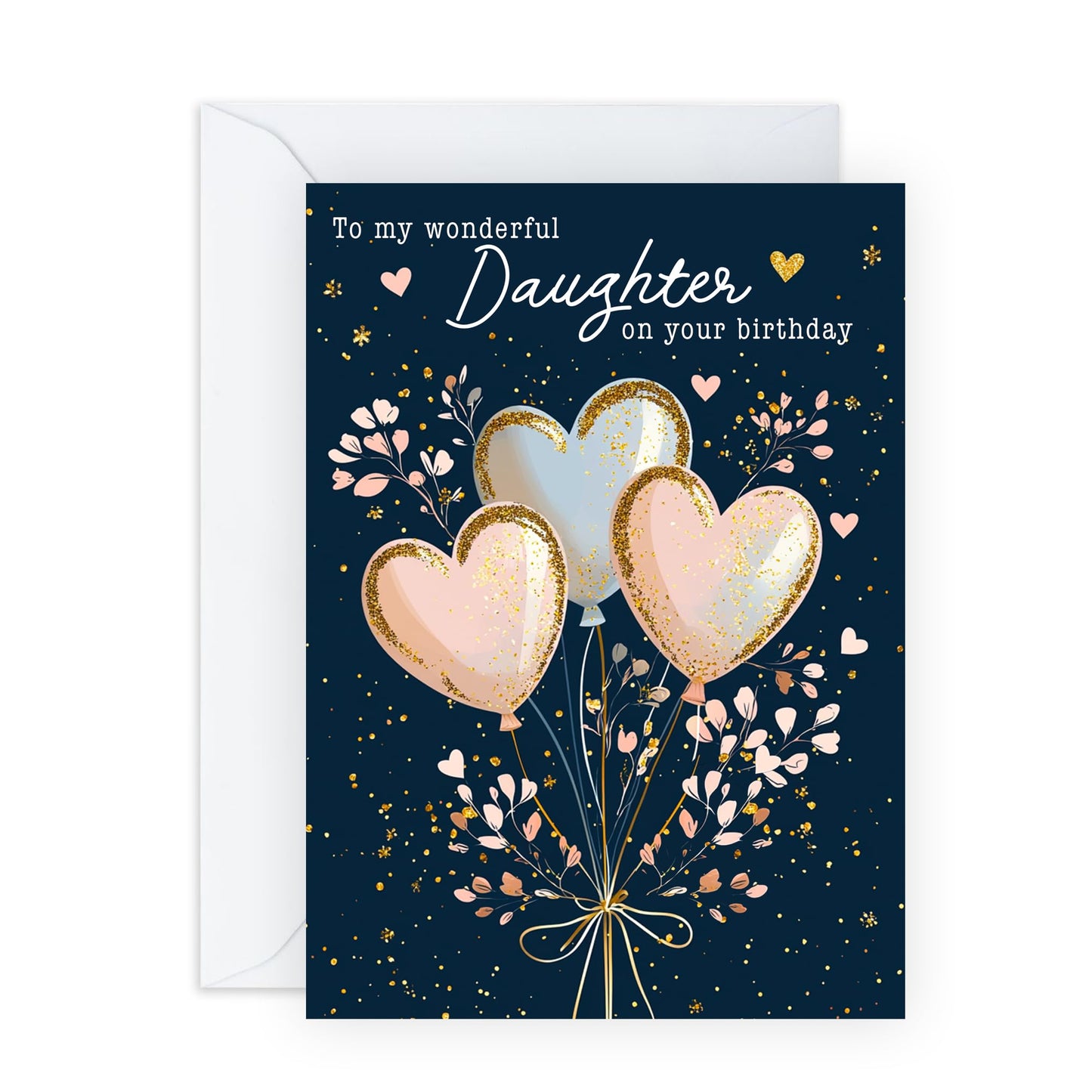 Flowers & Balloon Birthday Card - 'Wonderful Daughter'- Gifts for Her, In-law, Step Daughter, Children, Kids, Girls From Mum & Dad - Sweet Parents - Comes with Fun Stickers