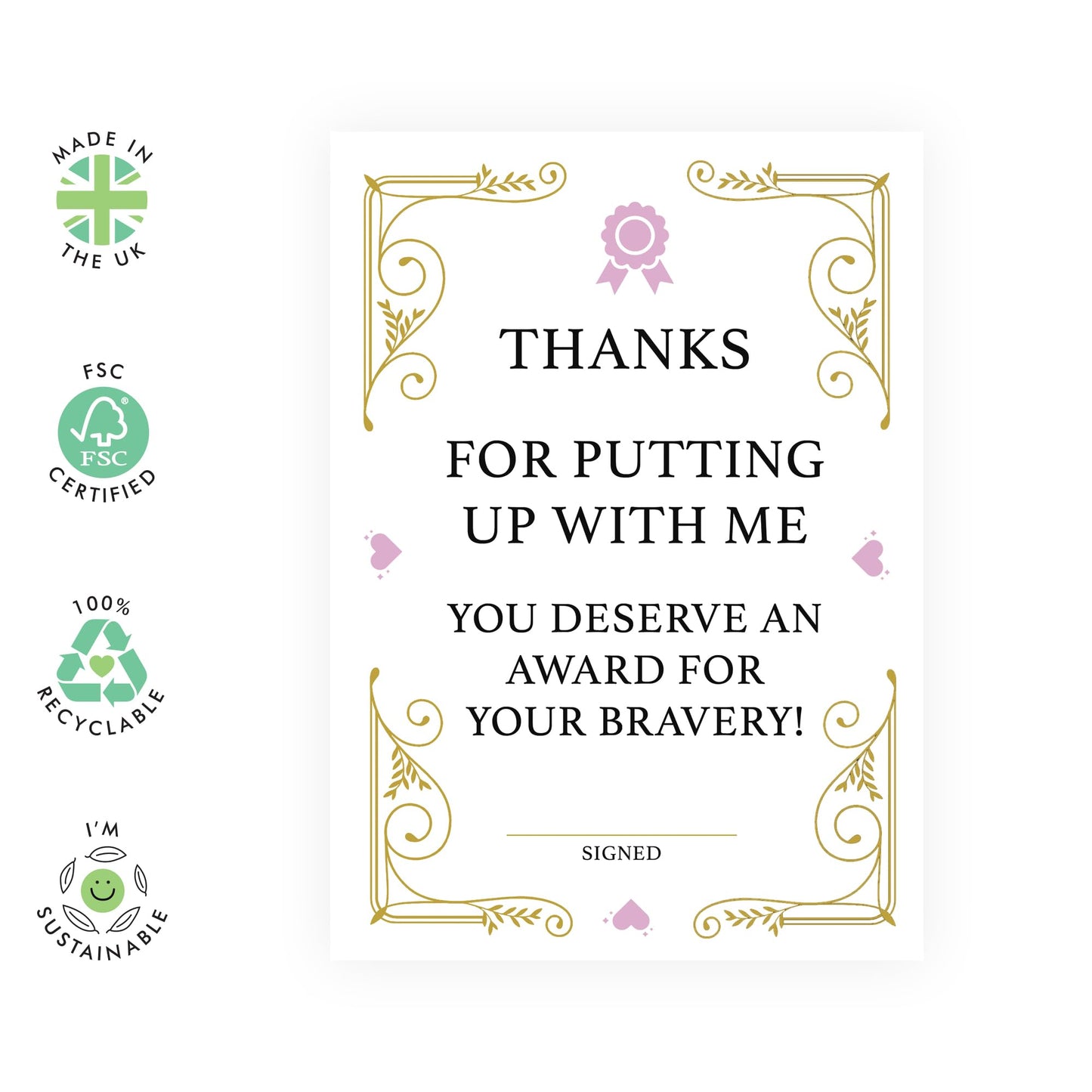 Thank You Card For Men Women - Award For Your Bravery 2 - Cheeky Appreciation Card For Cousin - Humour Gifts For Him Her - For Uncle Aunt- Comes With Fun Stickers By Central 23