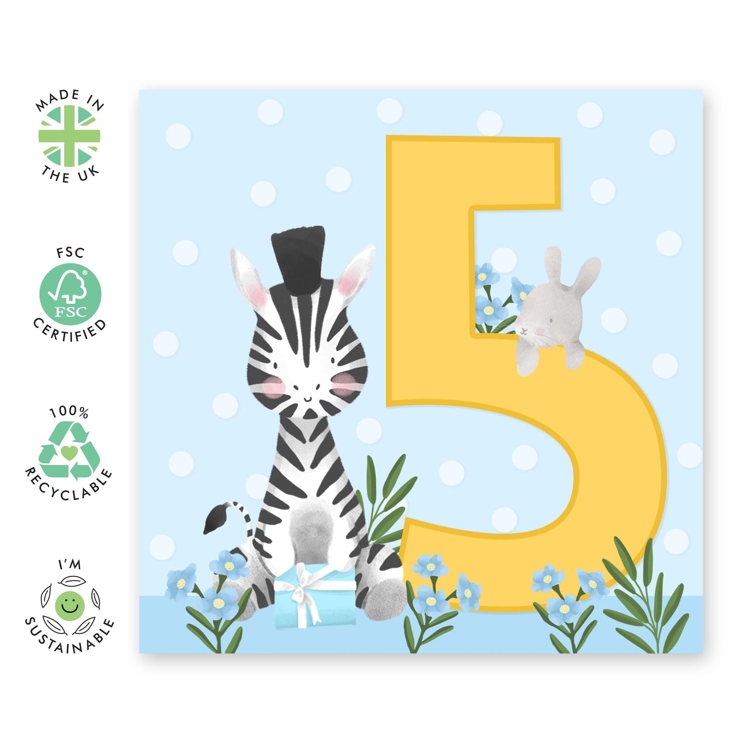 Boy Birthday Card - 5th Bday Boys - Cute Animals Elephant - Fifth Birthday Card - Milestone Age Card Five Year Old - Gifts For Toddler Kids Grandson Nephew - Comes With Fun Stickers - By Central 23