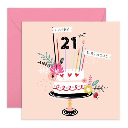 Birthday Card For Her - 21st Birthday Cake - Happy Twenty-first Birthday Card - Happy 21st Birthday Cards - Gifts For Daughter Niece - From Mum Dad - Comes With Fun Stickers By Central