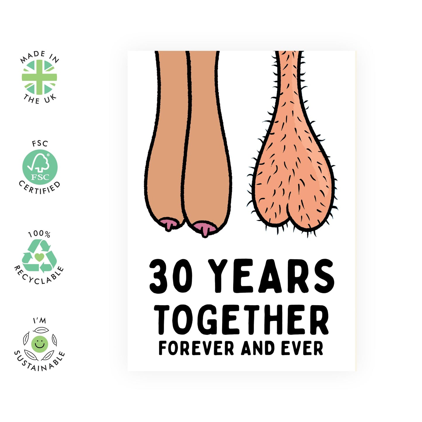 Hilarious 30th Anniversary Card - '30 Years Together Forever' - Gifts for Husband, Wife, Her, Him, Spouse, Partner, Honey, Babe - Balls and Melons - Comes with Fun Stickers
