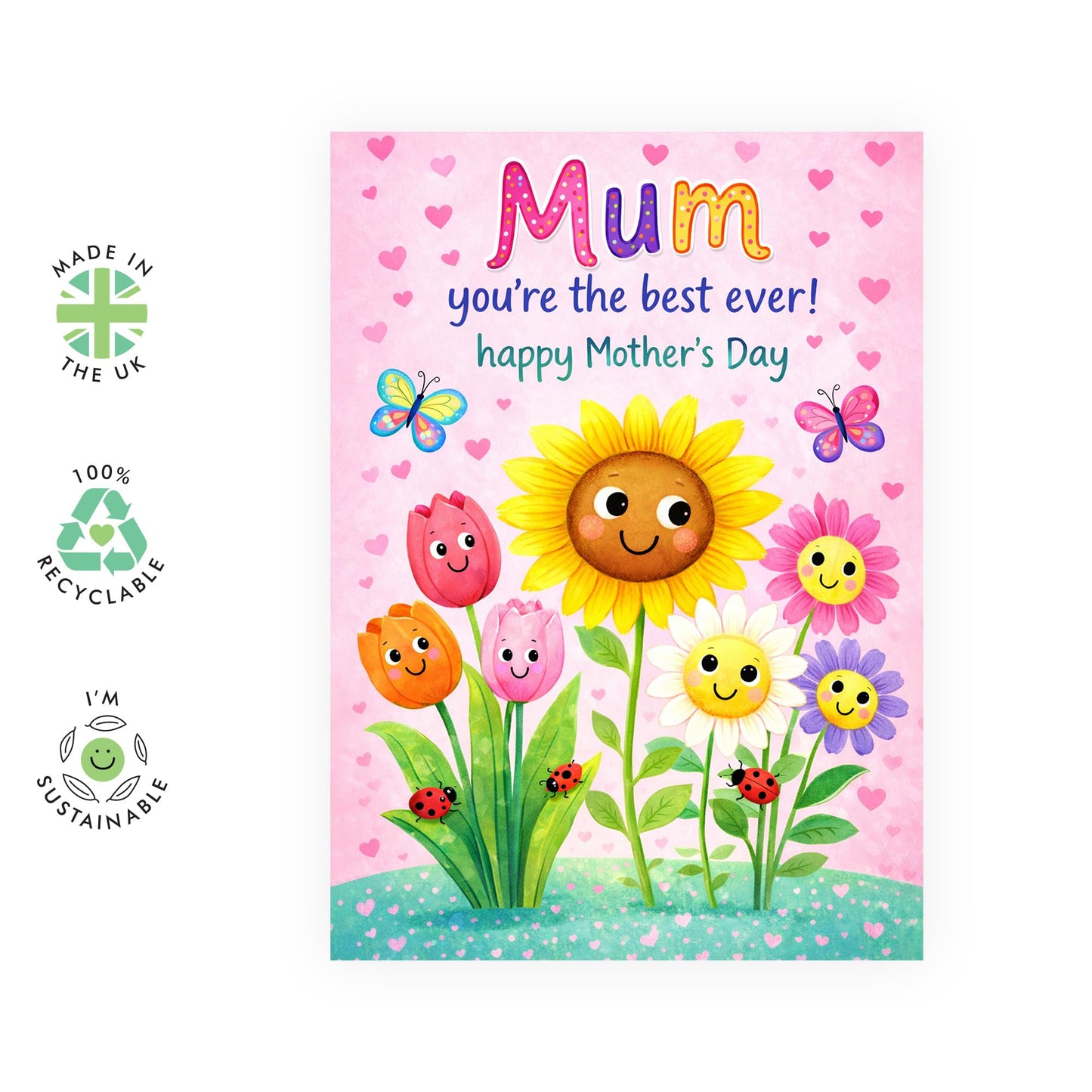 Colourful Mother’s Day Card – Mum Sunflower Floral – Cute Greeting for Mama Mums Mummy Ladies Sister Grandma Women From Daughter Son Child Husband - Comes with Sweet Stickers