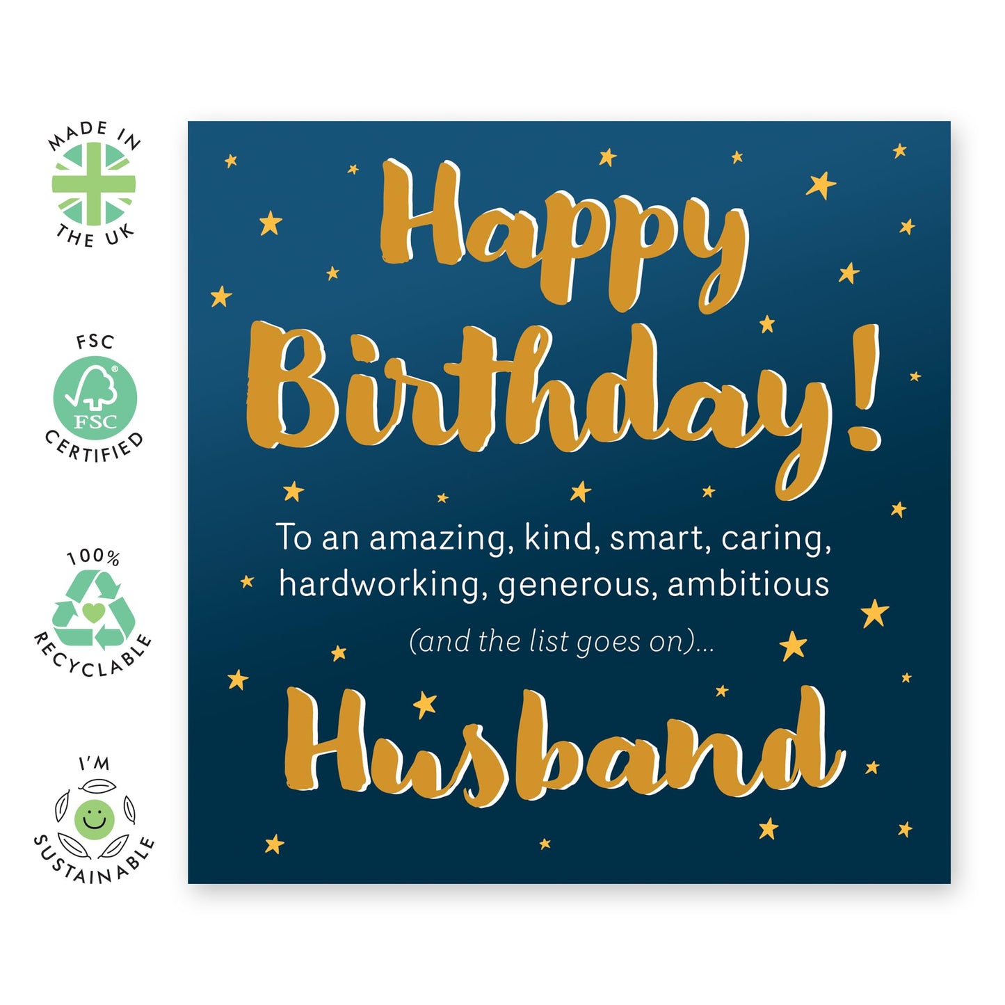 Appreciation Birthday Card - 'Birthday Stars Husband' - Gifts for Hubby, Darling, Babe, Other Half, Fathers, Pops, Old Man, Daddy, Him, Husband - From Wife - Comes with Fun Stickers