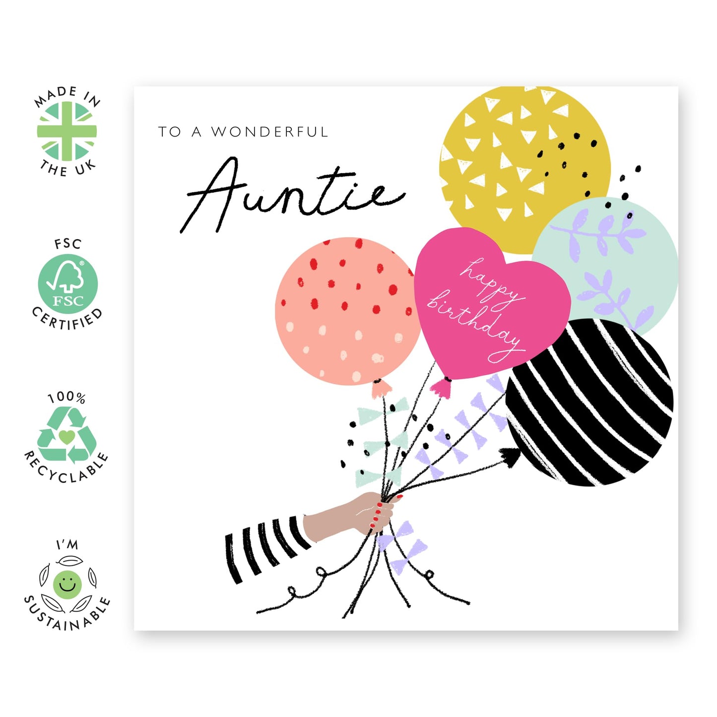 Happy Birthday To A Wonderful Auntie - Sweet Greeting Cards For Her - Birthday Balloons - Heartfelt Floral Gifts For Women Aunt Aunty - Comes With Stickers By Central 23