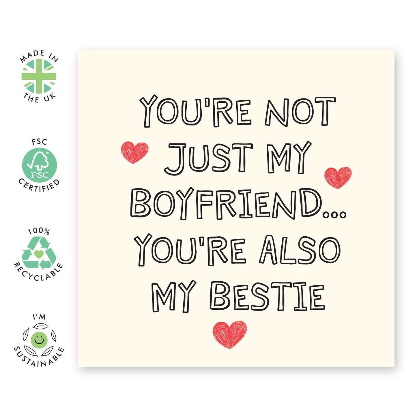 Love Greeting Card - 'Boyfriend and Bestie' - Gifts for Boyfriend, Partner, Couples, Babe, Him, Bestie, BFF - Sweet Messages - Comes with Fun Stickers