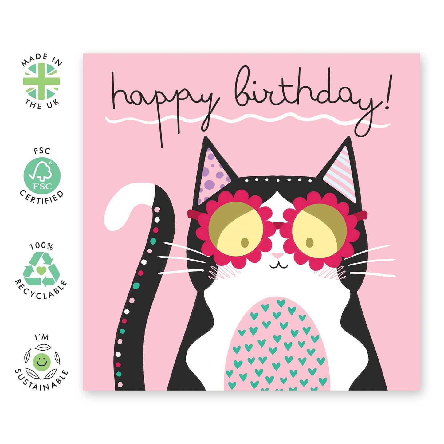 Birthday Card Cute Cat In Shades- 'Birthday Funky Cat' - Gifts for Fur Mum, Best Friends, Besties, BFF, Girlfriends, Sister, Sis, Gals, Colleagues - Fab - Comes with Fun Stickers