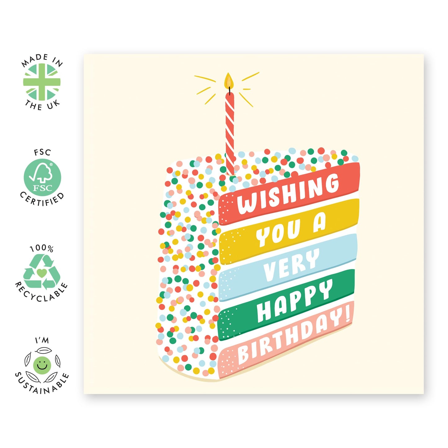 Happy Birthday Card - Wishing You A Very Happy Birthday Slice - Cake - Cute Greeting Cards For Son Daughter Nephew Niece - Birthday Card For Girls And Boys - Comes With Stickers By Central