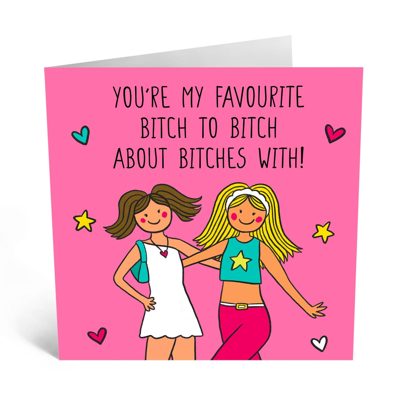 Funny Happy Birthday Card - 'Fav B*tch Friend' - Gifts for Gifts for Girlfriends, Gals, Besties, Best Friend, BFF Sisters, Siblings, Her, Girls - BFF Gossips - Comes with Fun Stickers
