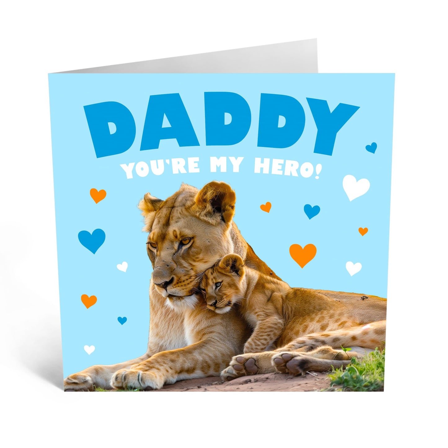 Heartfelt Greeting Card - 'DADDY YOU'RE MY HERO LION' - Perfect for Fathers - Ideal for Father's Day or Any Special Occasion - Adds a Roaring Touch of Appreciation - Comes With Stickers By Central 23