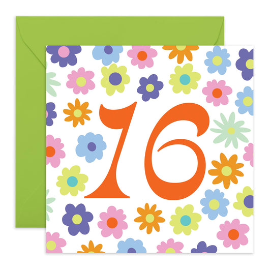 16th Birthday Cards For Kids - Rainbow Floral 16 - Girl Birthday Card Sixteen Year Old - Happy Birthday Card For Daughter Granddaughter Niece - Bday Cards - Comes With Fun Stickers By Central 23