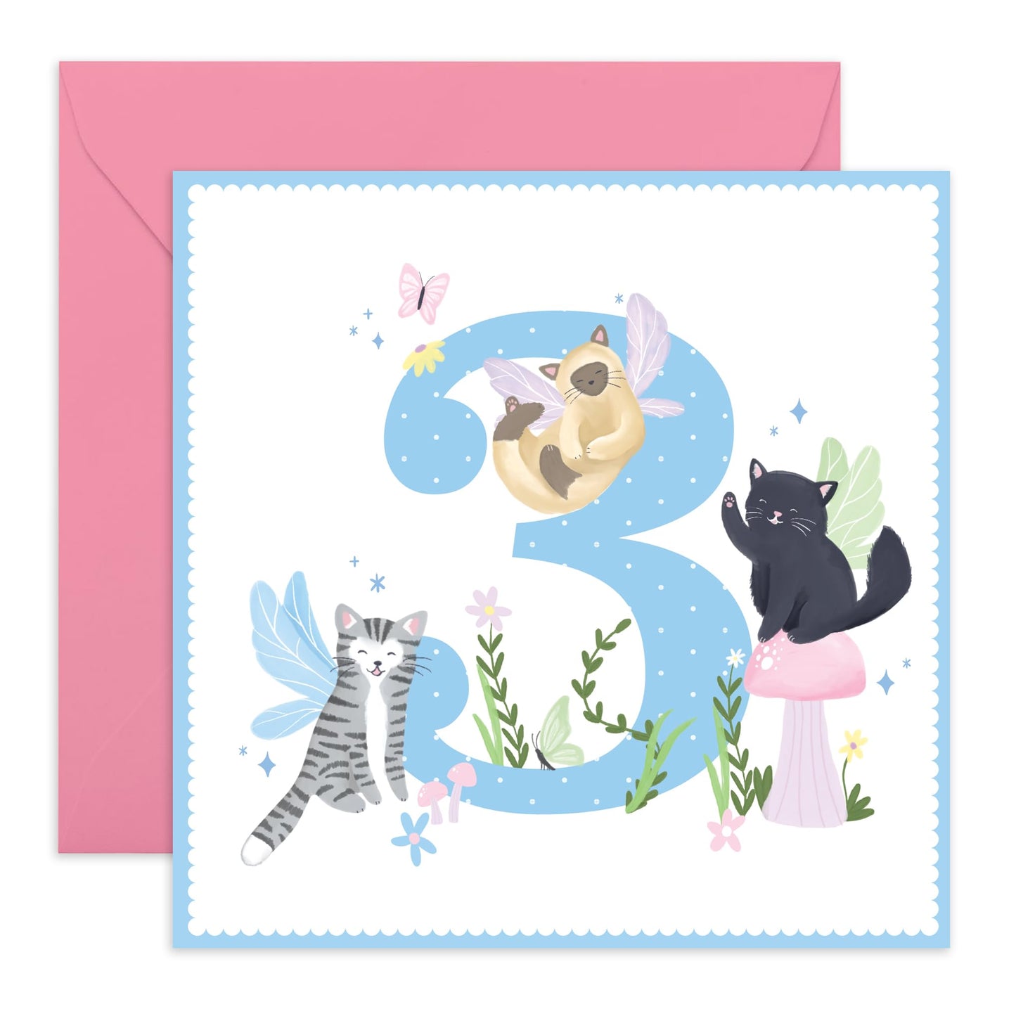 Three Years Old Girl Birthday Card - Fairy Cat 3 Years - Birthday Cards For Daughter - Happy 3rd Birthday Card Niece - Cousin Birthday Card Female - Toddlers - Comes With Fun Stickers - By Central 23