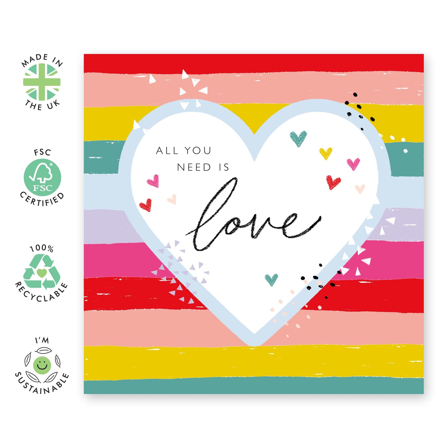 Spreading Love Greeting Card - 'LGBT' - Gifts for Gays, Lesbian, Him, Her, She, He, His, Her, Ladies, Men, Women, Male, Female, Guys, Girls - Rainbow Colours - Comes with Fun Stickers