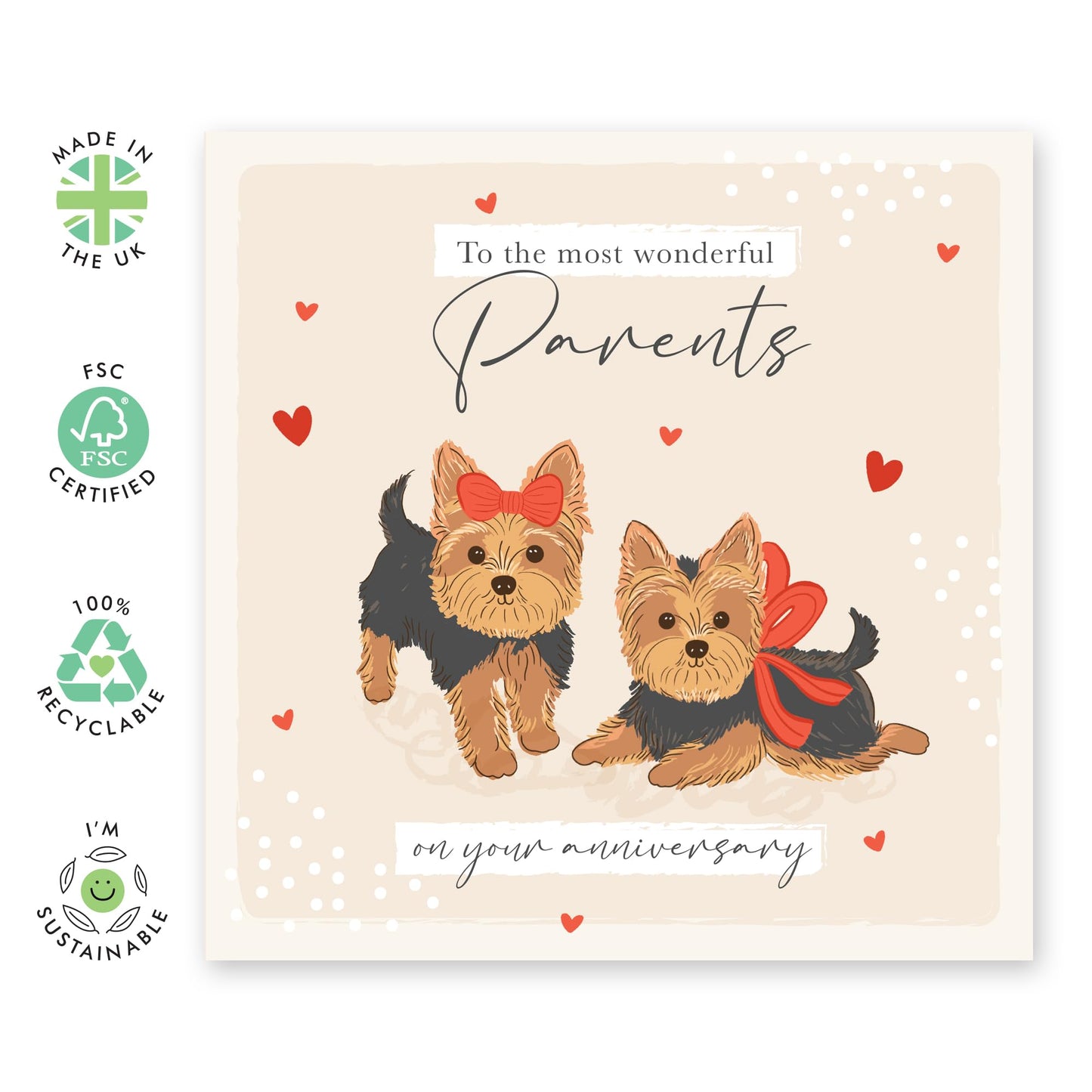 Anniversary Card for Parents – Yorkshire Terrier Couple - Gifts for Mum, Dad, Mother, Father, Him, Her, from your Kids - Celebrating Their Love - Comes with Fun Stickers