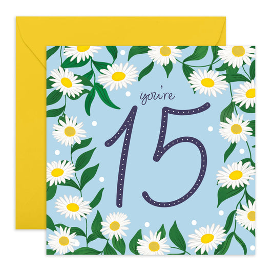 15th Birthday Card For Girls - Daisy Chain 15 - Happy Fifteenth Birthday Card For Teens - Floral - Gifts For Her Daughter Niece Granddaughter - Comes With Fun Stickers By Central 23