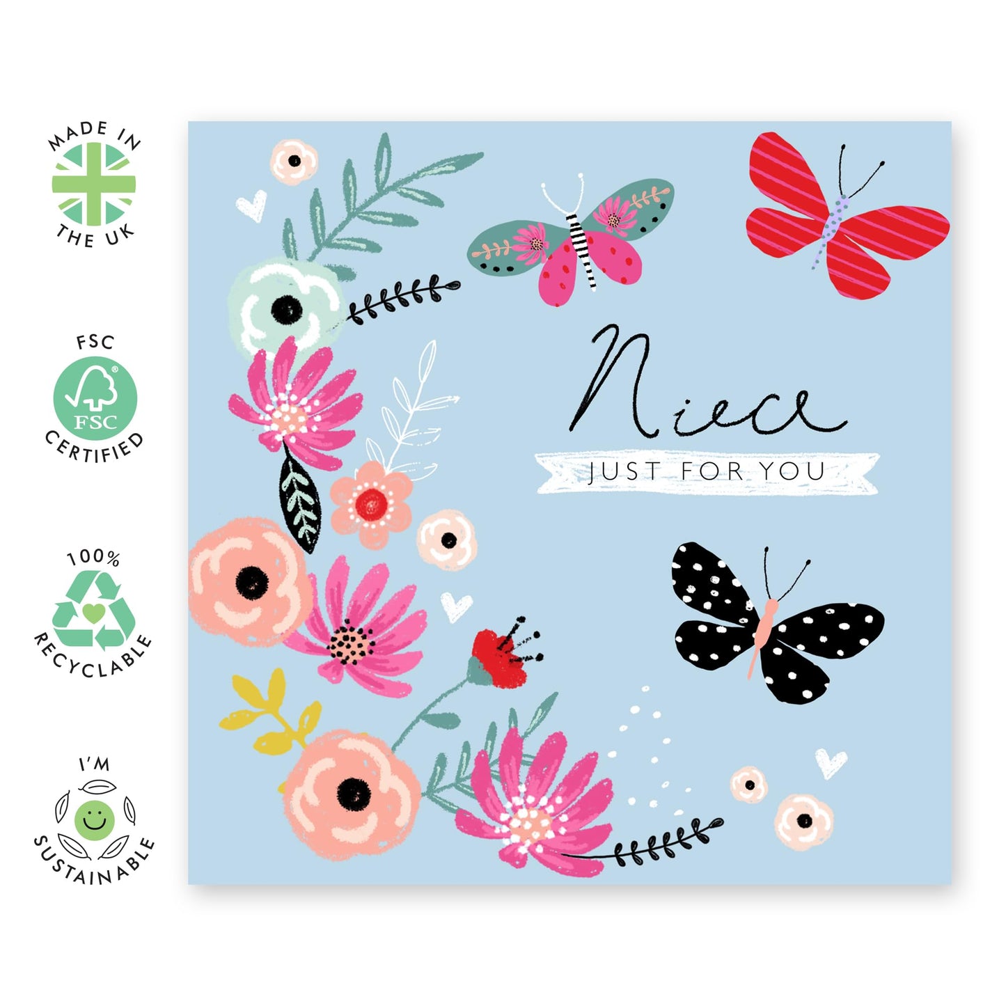 Niece Birthday Card From Aunt - Just For You - Flower Card - Sweet Greeting Cards - Wedding Christmas Appreciation Mother's Day - Floral Gifts For Her - Comes With Stickers By Central 23`