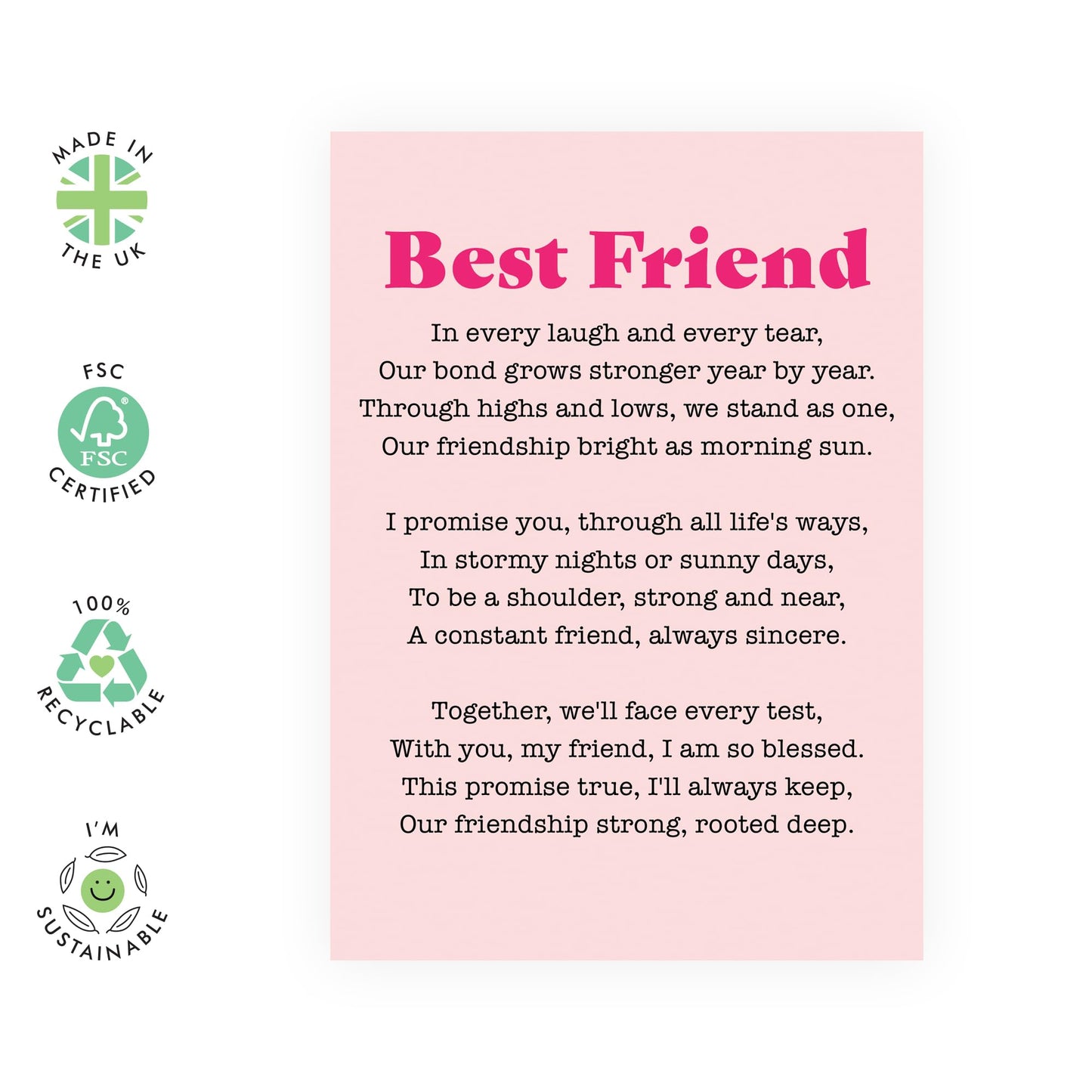 Greeting Card - 'BESTIE POEM' - Perfect for Celebrating Your Special Friend with a Heartfelt Note - Ideal for Best Friends BFFs and Anyone Who Loves Thoughtful Note - Comes with Stickers By Central 23