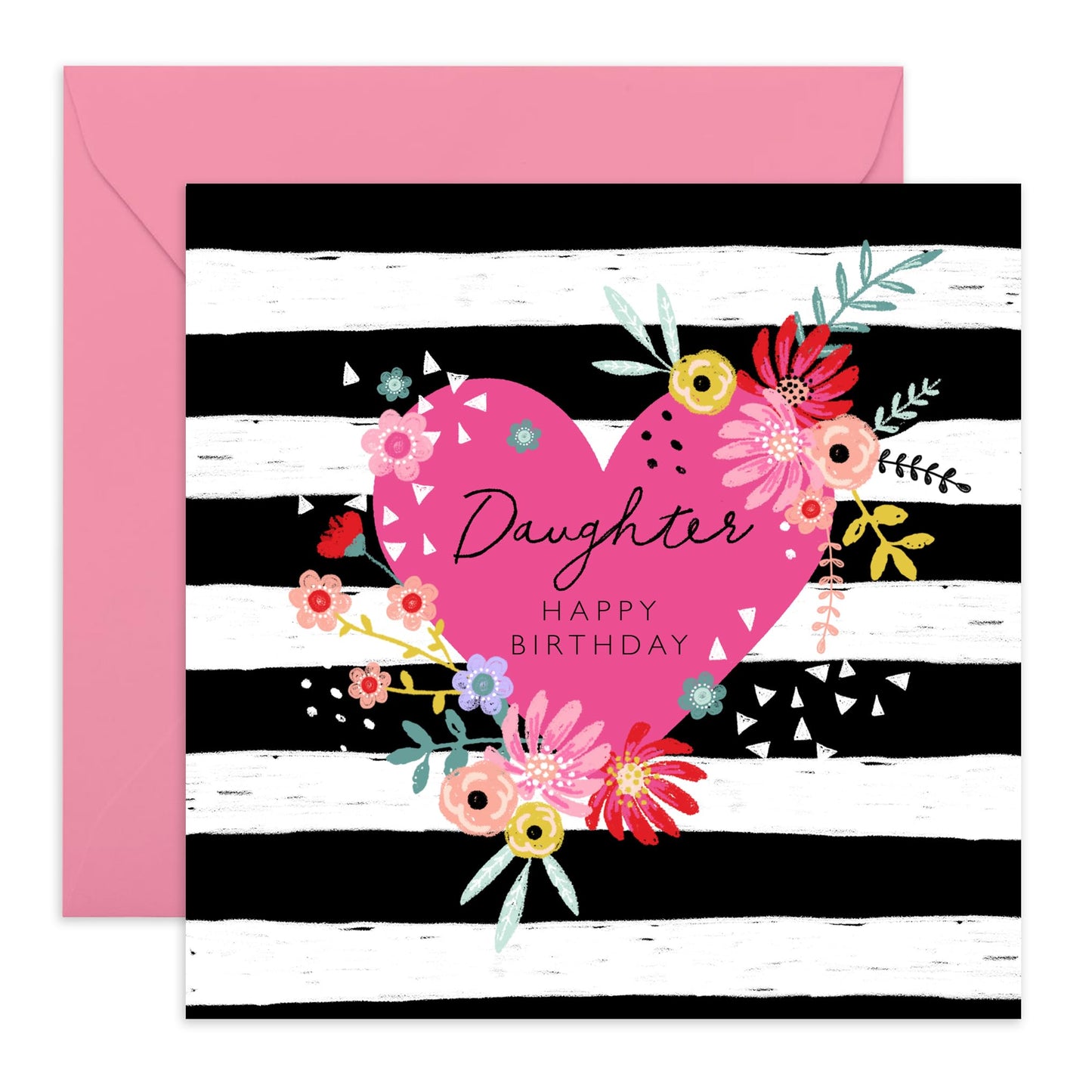 Birthday Card For Daughter - Hearts Flowers Stripes - Happy Bday Cards And Envelopes For Women - Love Cards For Her - Gifts For Girls Female Daughters - Comes With Stickers By Central 23