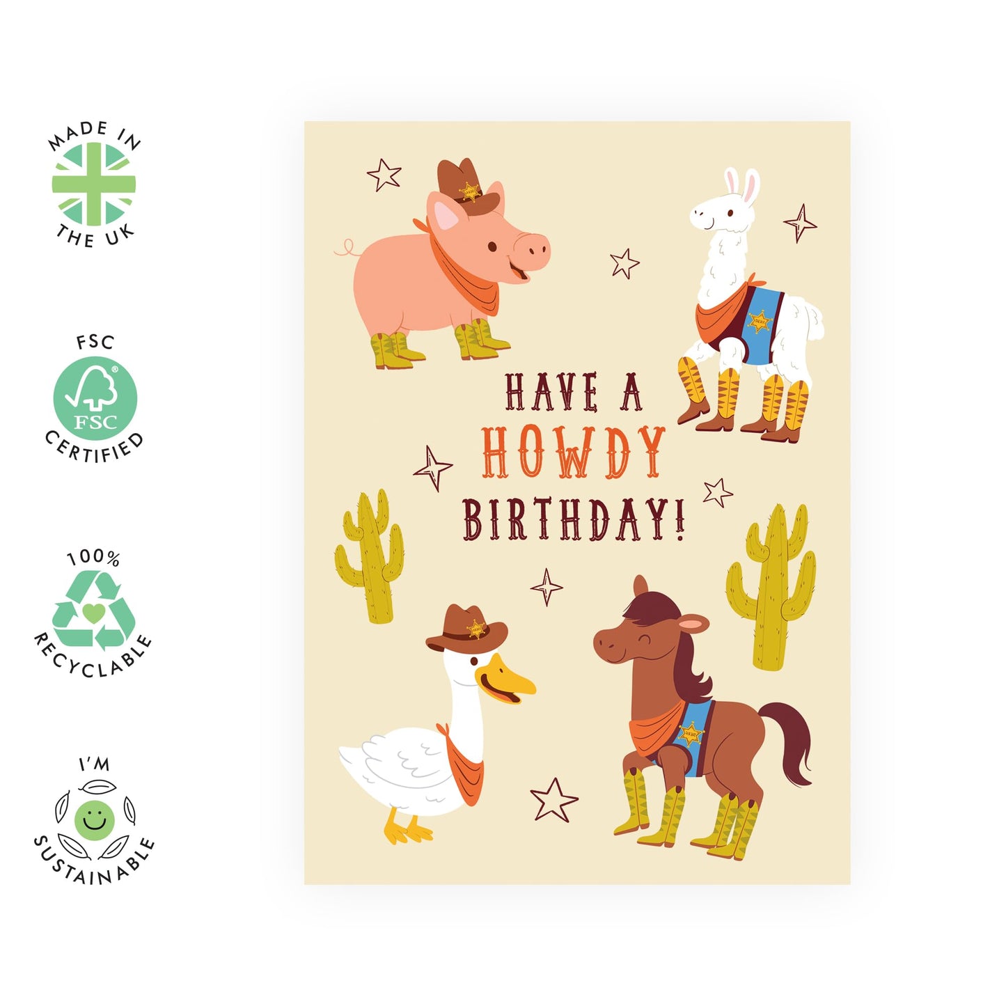 Cowboy Birthday Cards For Kids - Have A Howdy Birthday - Farm Animals - Boys Birthday Card - Gifts For Son Nephew Grandson - Comes With Fun Stickers By Central 23