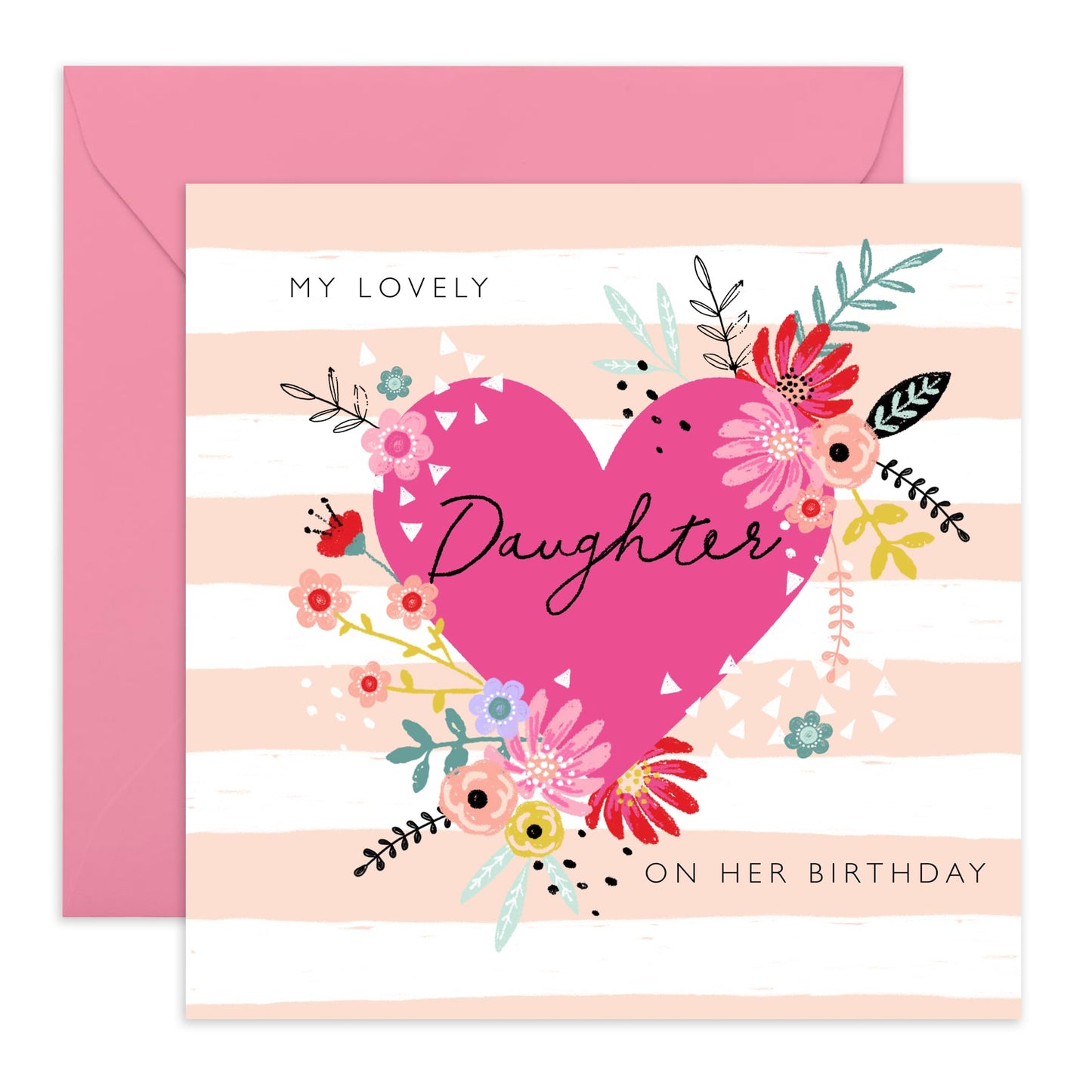 Birthday Cards For Daughter - Happy Birthday Cards For Her - Hearts Flowers Greeting Cards For Girls Female - Celebration Gifts For Women - Comes With Cute Stickers By Central 23