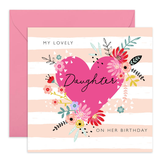Birthday Cards For Daughter - Happy Birthday Cards For Her - Hearts Flowers Greeting Cards For Girls Female - Celebration Gifts For Women - Comes With Cute Stickers By Central 23