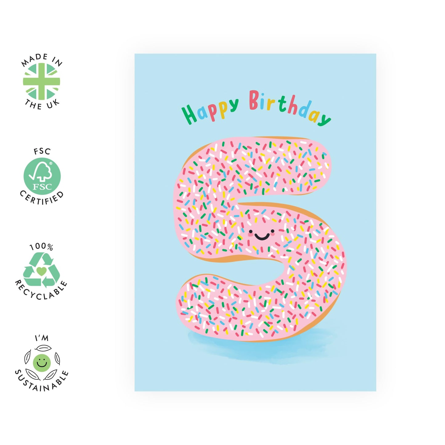 Fifth Birthday Card Boys Girls - Donut Age 5 - Toddler Milestone Cards Age Five - Fifth Birthday Cards - Donut - Gifts For Son Daughter Niece Nephew - Comes With Sticker By Central 23