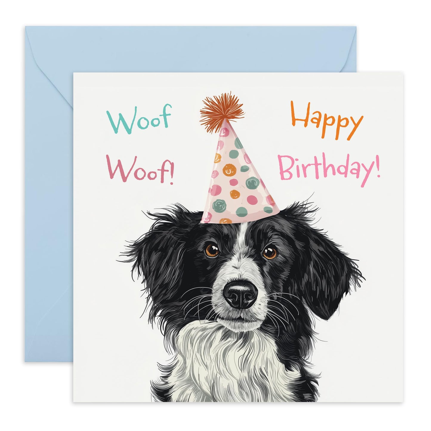 Pet Greeting Birthday Card - 'Woof Woof Birthday Dog' - Gifts for Fur Dad & Mum, Best Friends, Dog Owners, Pet Lovers, Co-worker, Mates, Bruv - Party Hat - Comes with Fun Stickers