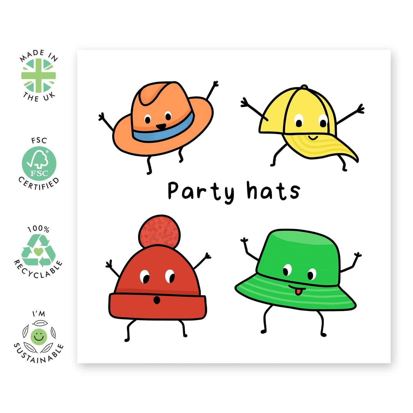 Different Hats Birthday Card - 'Party Hats' - Gifts for Friends, Bruv, Mates, Colleagues, Co-workers, Him, Her, Bestie, BFF, Cousin, Celebrant - Styles - Comes with Fun Stickers