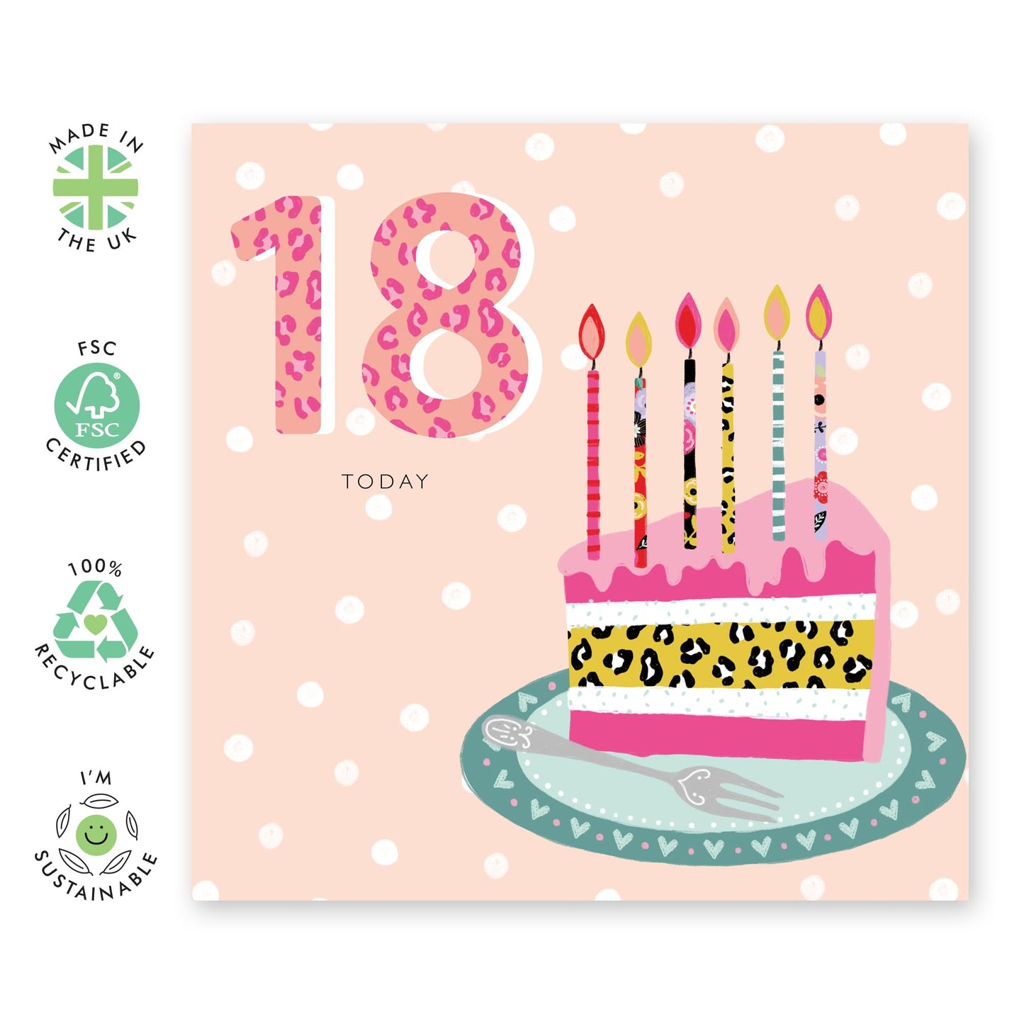 18th Birthday Card For Her - 18th Leopard Birthday Cake - Happy Eighteenth Birthday Cards Daughter - 18 Year Old Gifts For Best Friend Women Her - Comes With Stickers By Central 23