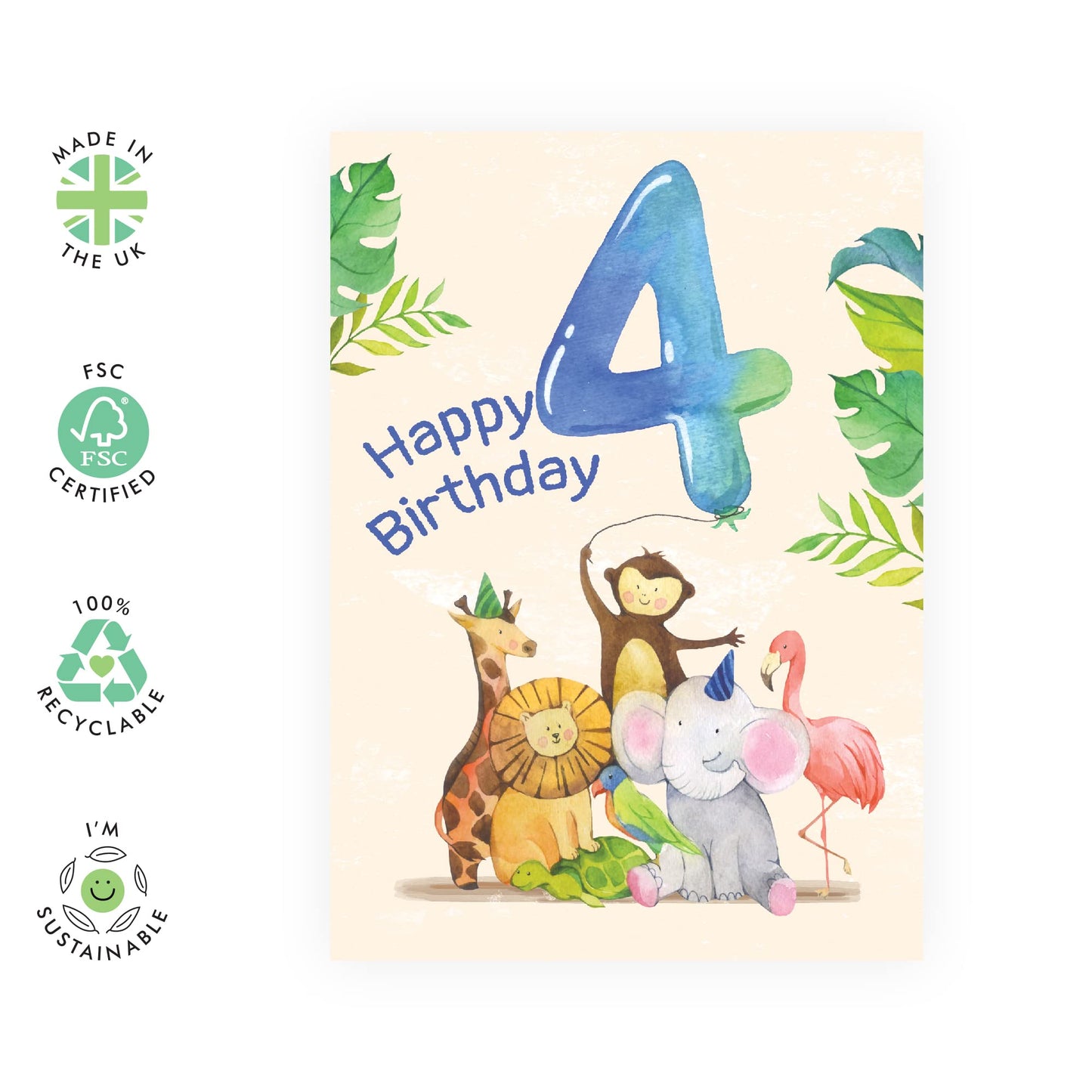 Central 23 4th Birthday Card Boy - Kids Birthday Card Age Four - Cute Jungle Animals - Boys Birthday Card 4 Year Old - Fourth Bday - Comes With Fun Stickers - Made In The UK