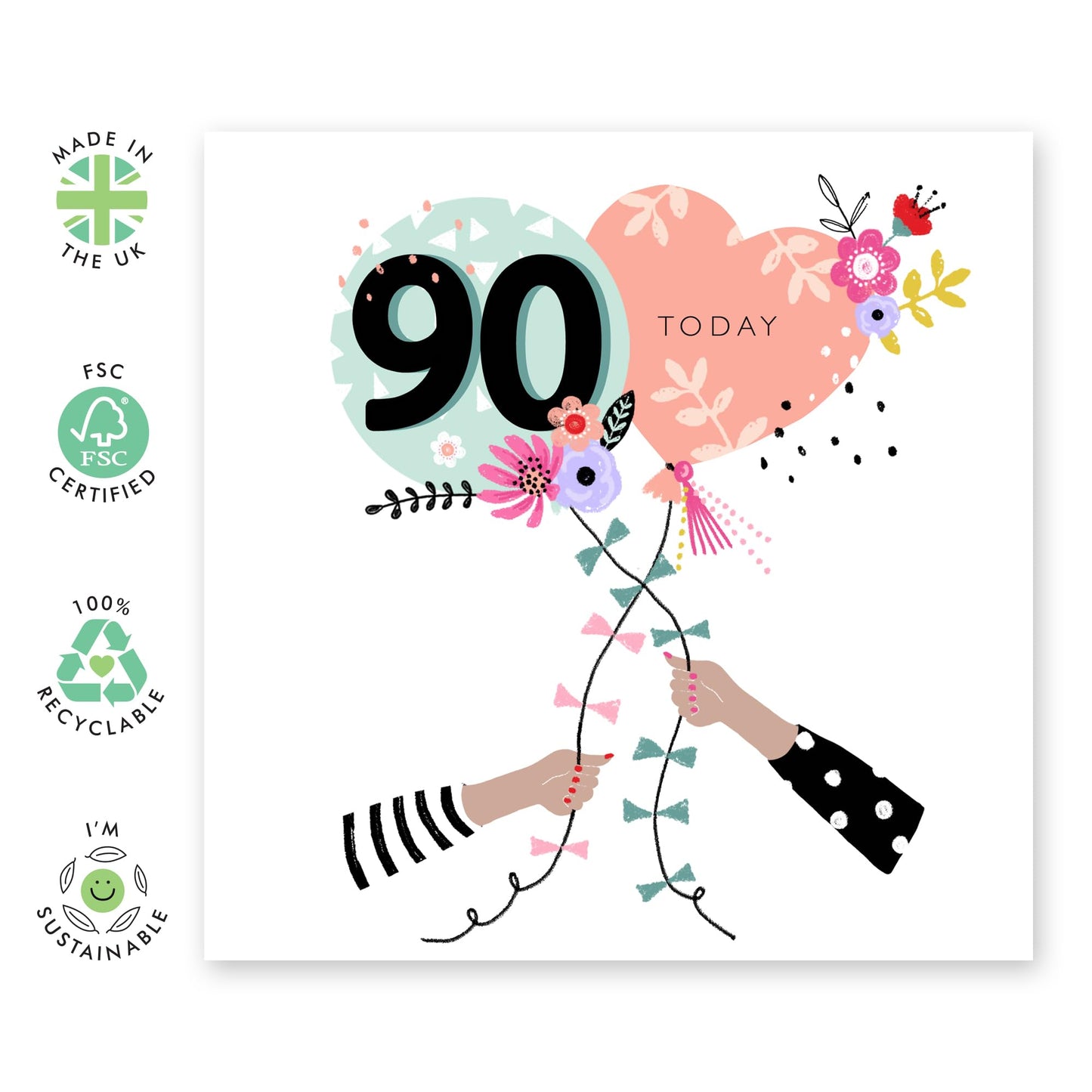 90th Birthday Card For Grandma - Nan Birthday Card Age Ninety - Ninetieth Bday Gifts For Her Women Nan Wife - Elegant Floral Milestone Cards - Comes With Cute Stickers By Central 23