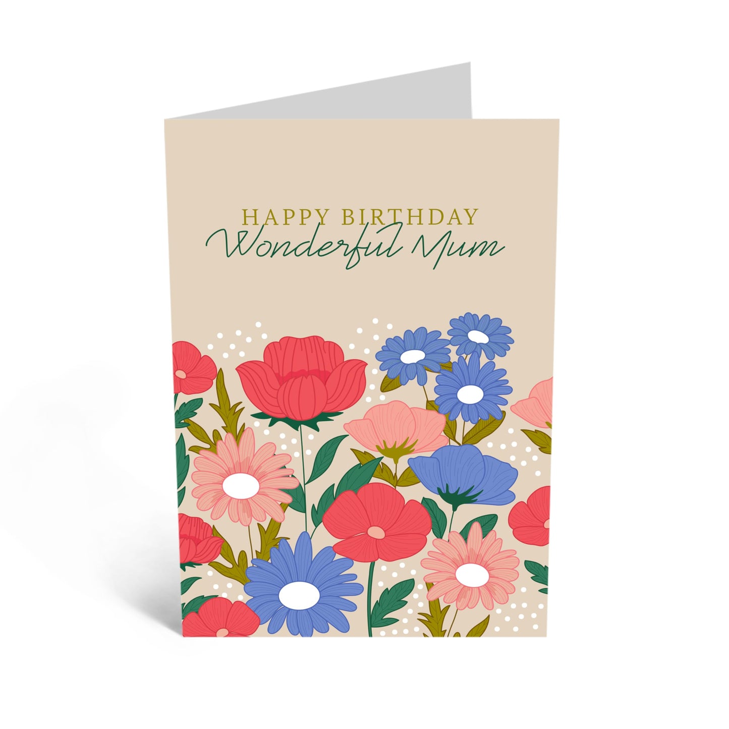 Sweet Birthday Card Message - 'Happy Birthday Mum Flowers' - Gifts for Mother, Mam, Mammy, Ma - Colourful Floral - Comes with Fun Stickers