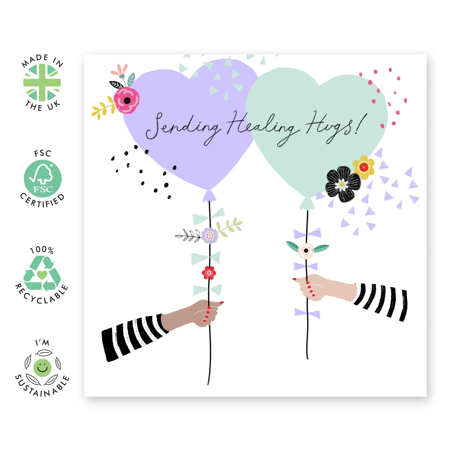 Healing Hugs Cards And Envelope - Get Well 17 - Encouragement Cards For Men Women - Floral Greeting Card - For Girl Friends - Speedy Recovery Him Her - Comes With Stickers - By Central 23