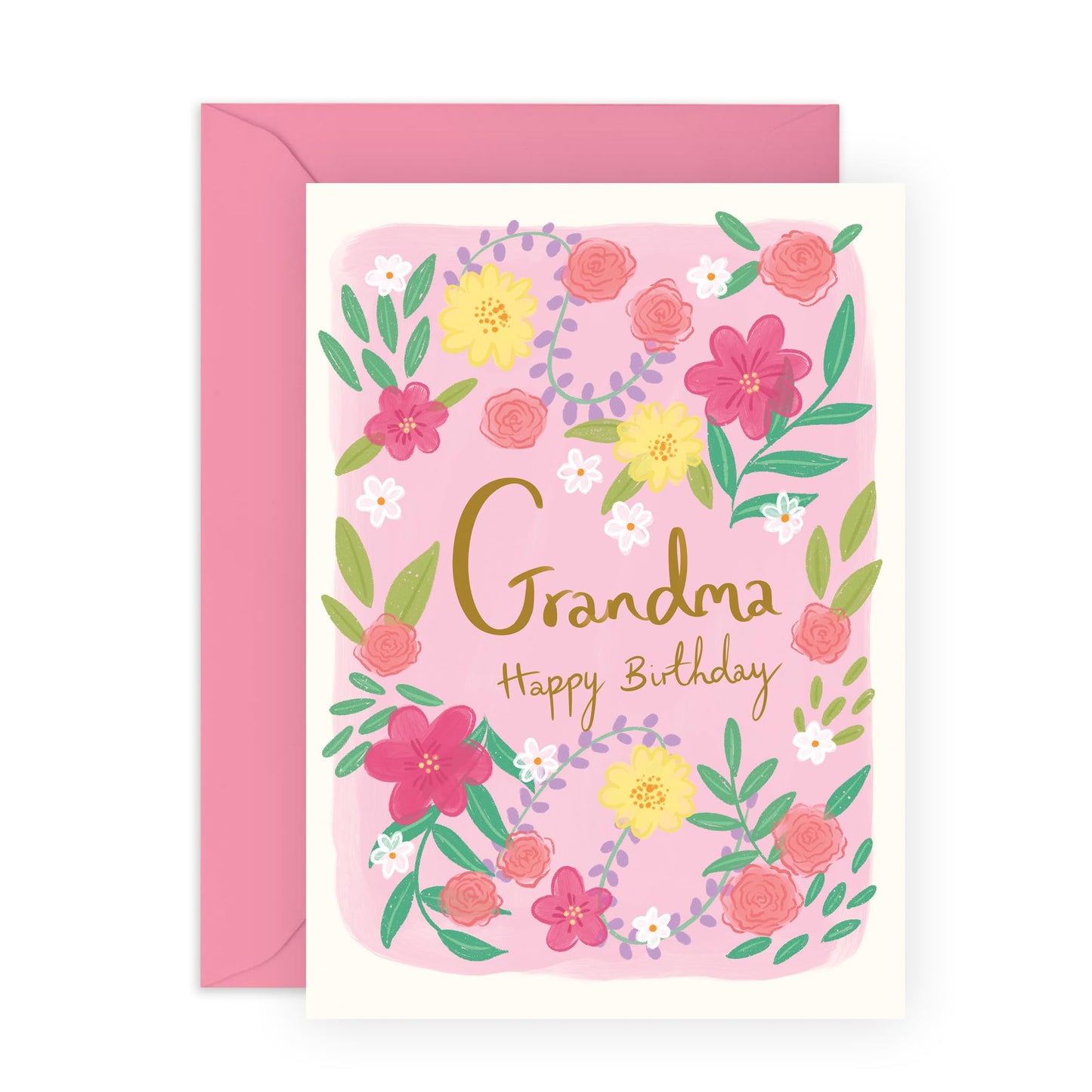 Grandma Birthday Card For Women - Floral Birthday Cards For Her - Pretty Flowers Birthday Card And Envelope - Happy Birthday Grandma Card - Comes With Stickers By Central 23