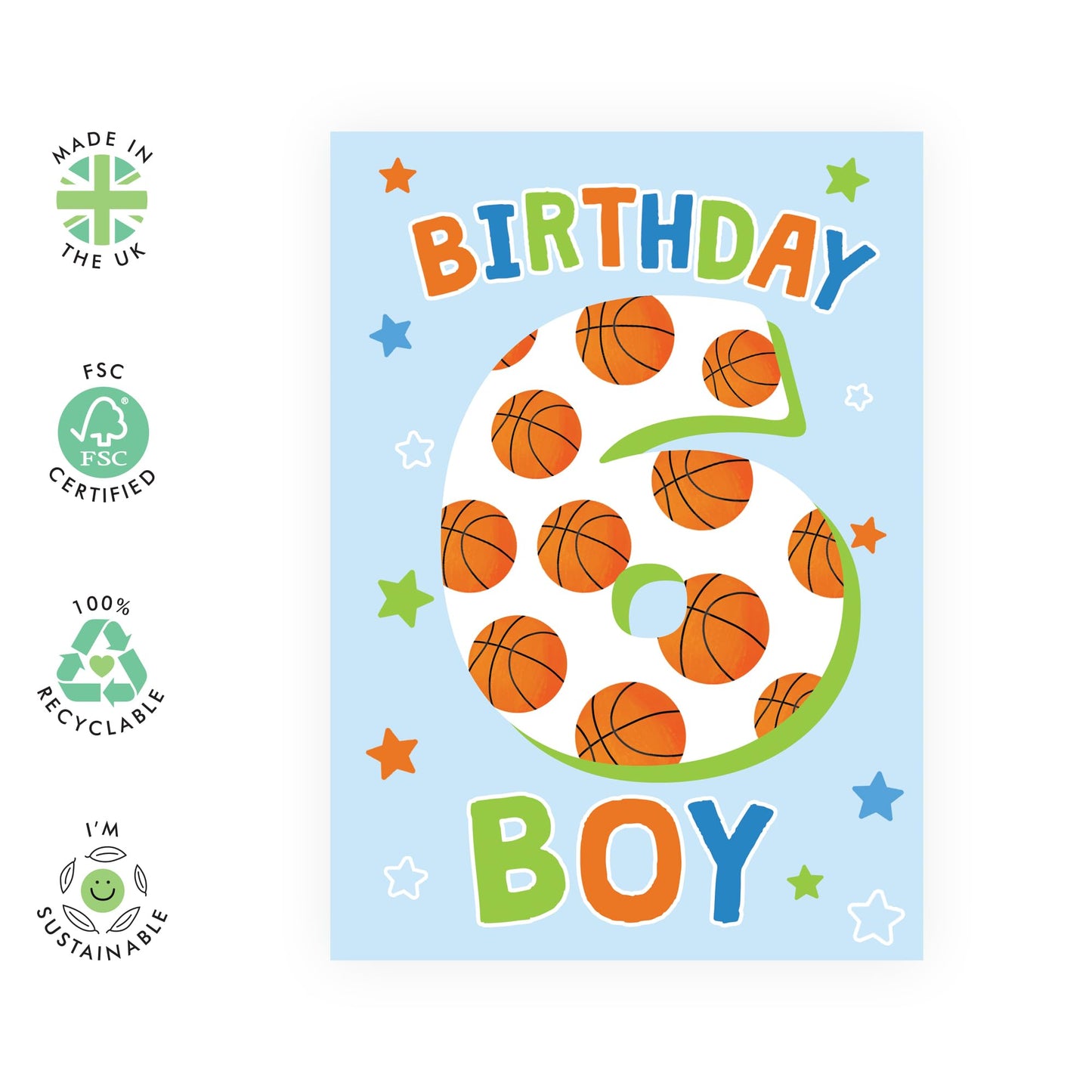 Happy 6th Birthday Card for Boys Girls - Basketball Greeting Cards Age Six - Sixth Birthday Cards For Kids Toddler - Milestone Gifts for Him Her 6 Year Old - Comes With Cute Stickers By Central 23